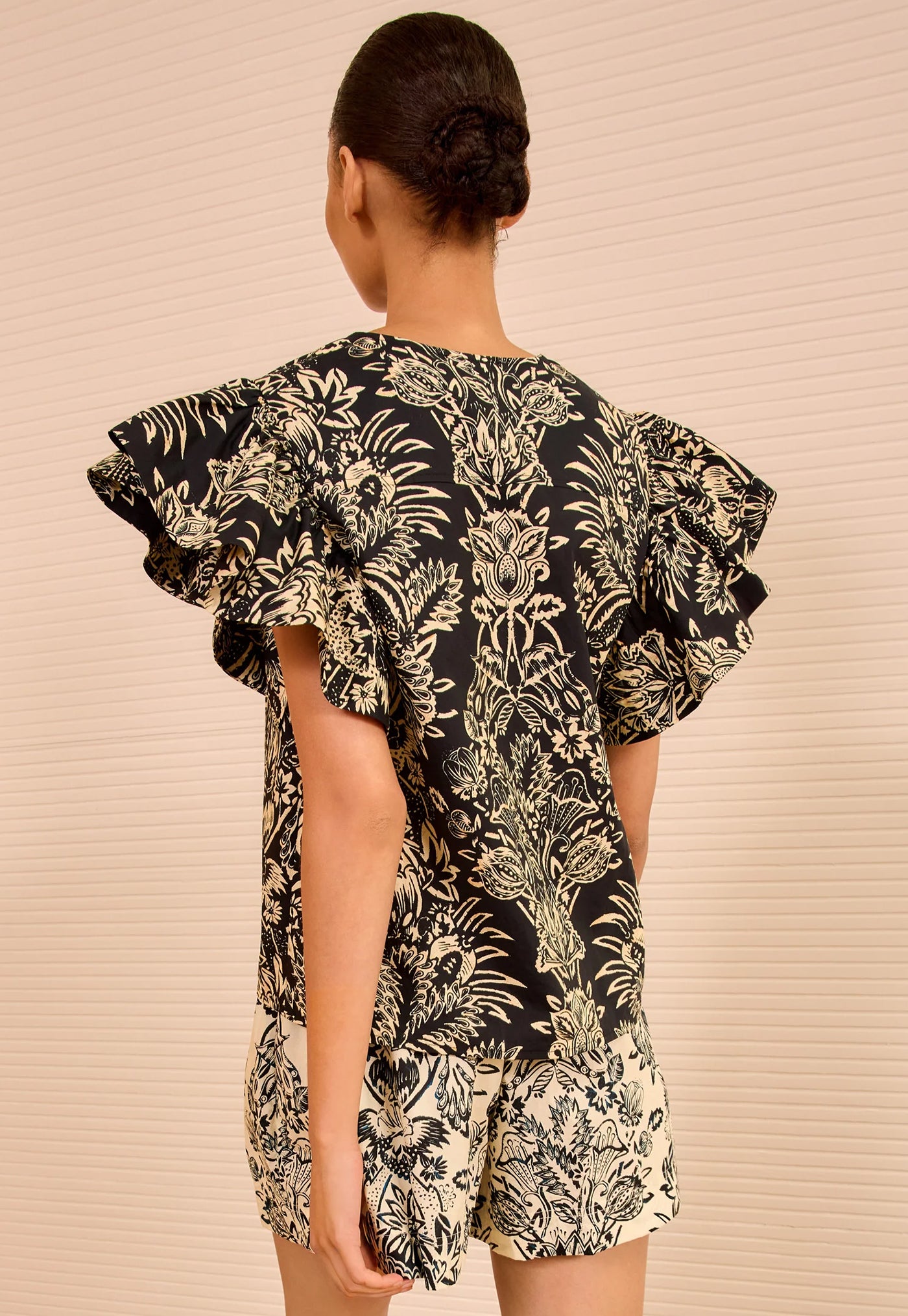 Severine Flutter Sleeve Top - Noir Flora