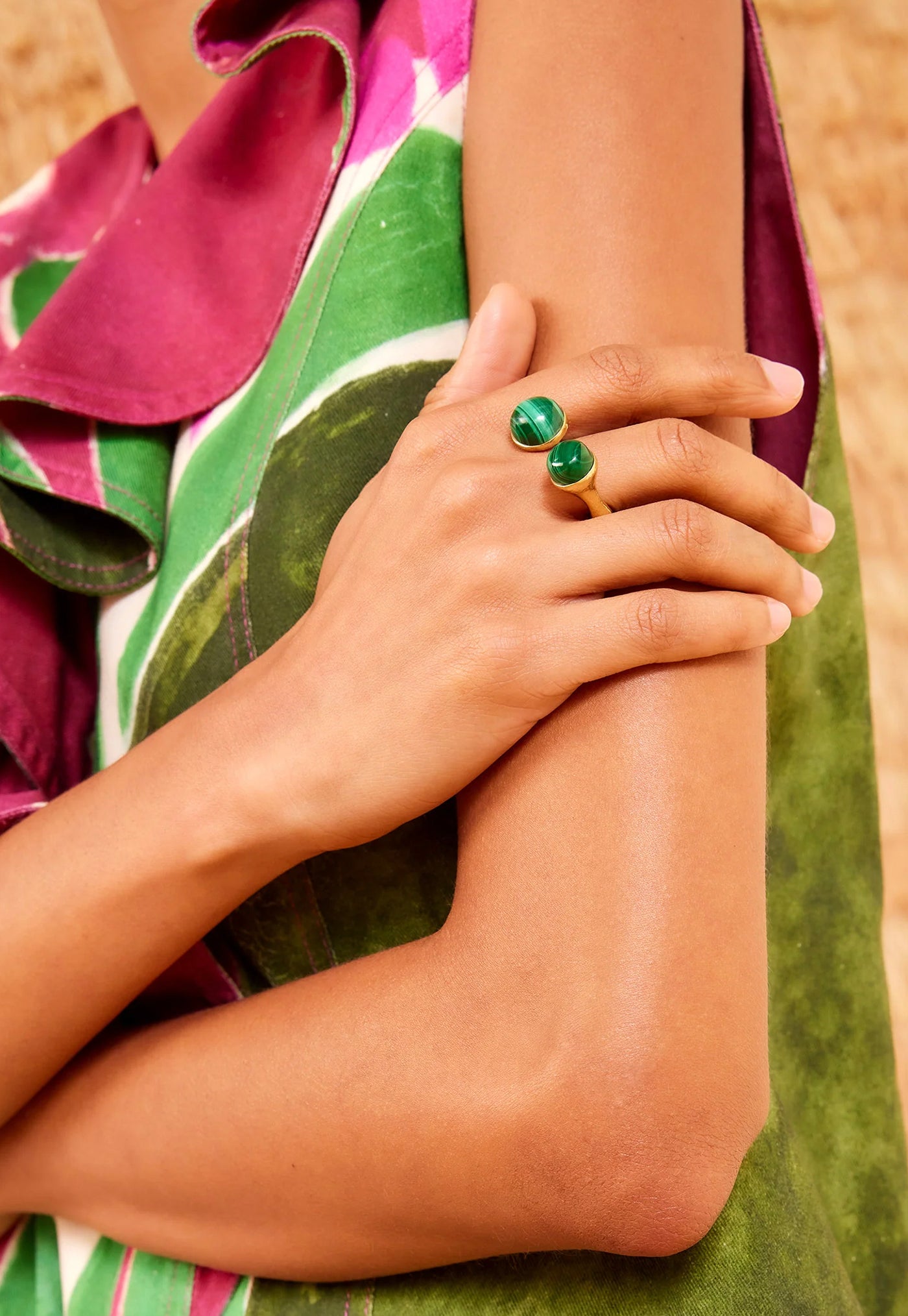 Lali Double Stone Ring - Malachite