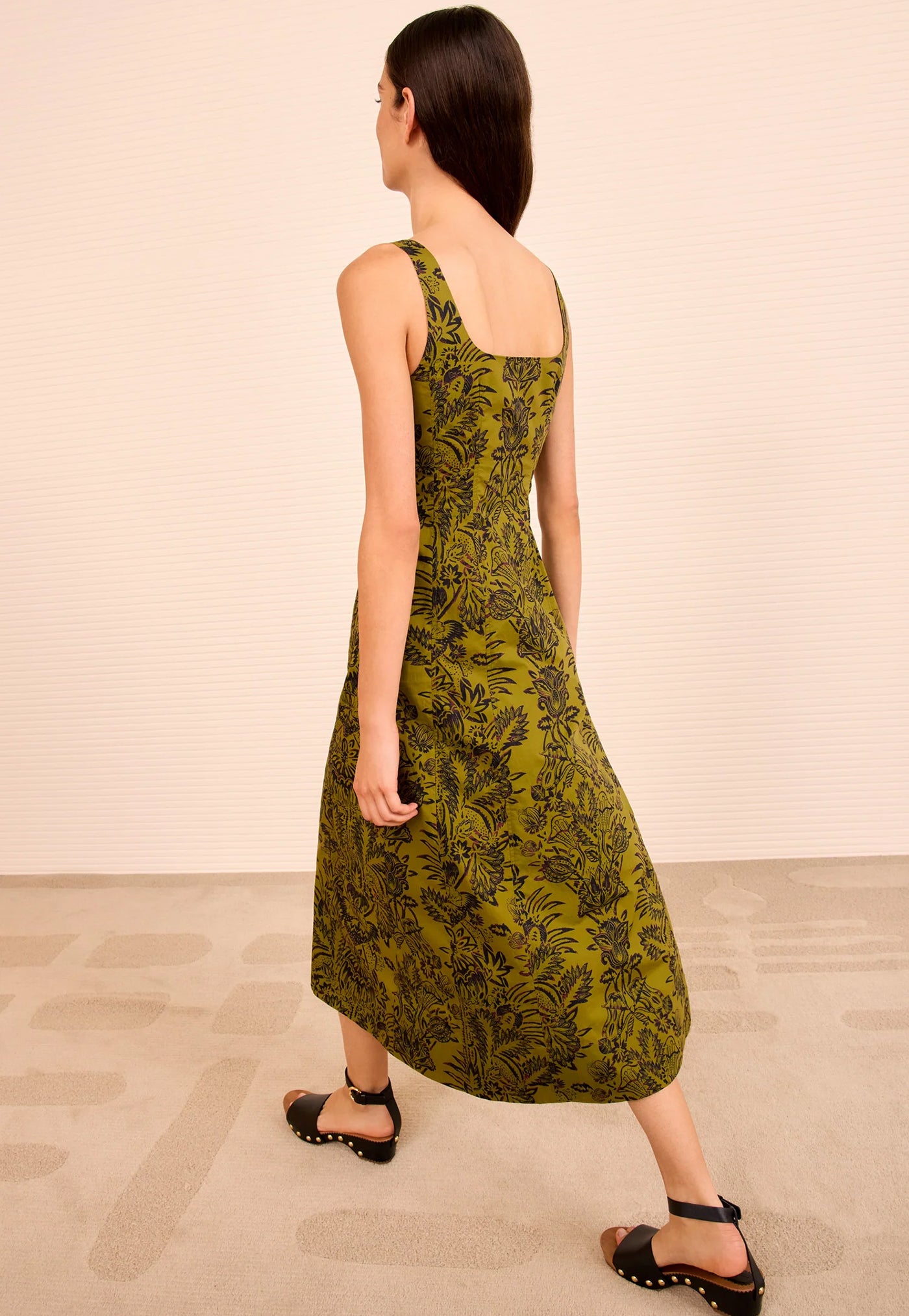 Natali Tank A-Line Dress - Olive Flora