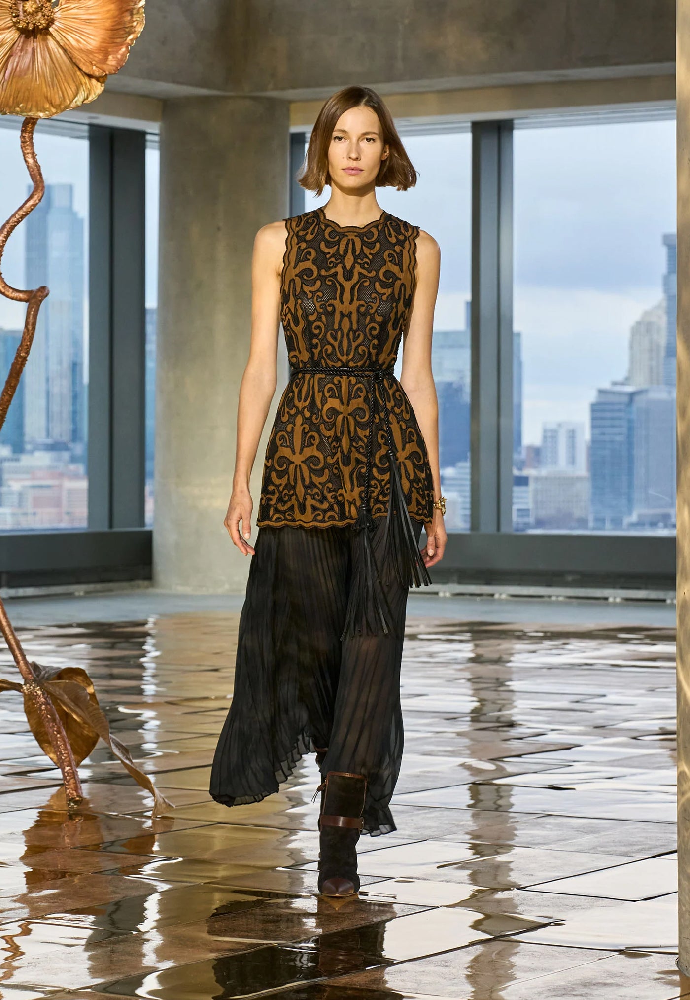 Auryn Applique Sleeveless Midi Dress - Saffron