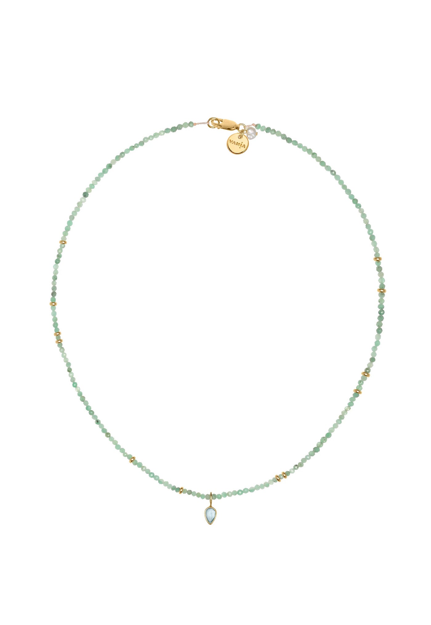 Gleaming Emerald Necklace - Long w/ Topaz Charm sold by Angel Divine