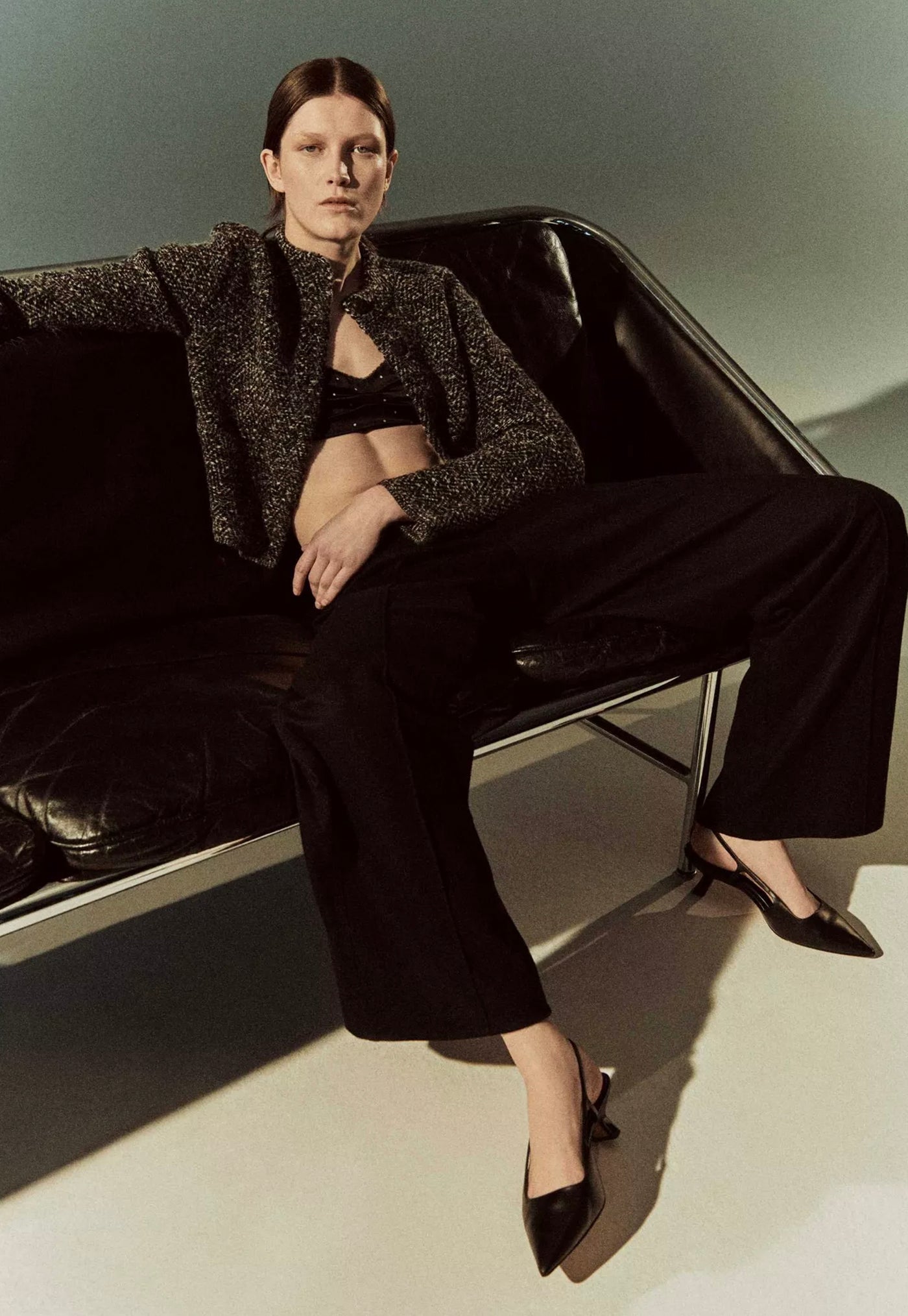 Herringbone Textured Cardi Jacket - Black/Off White sold by Angel Divine