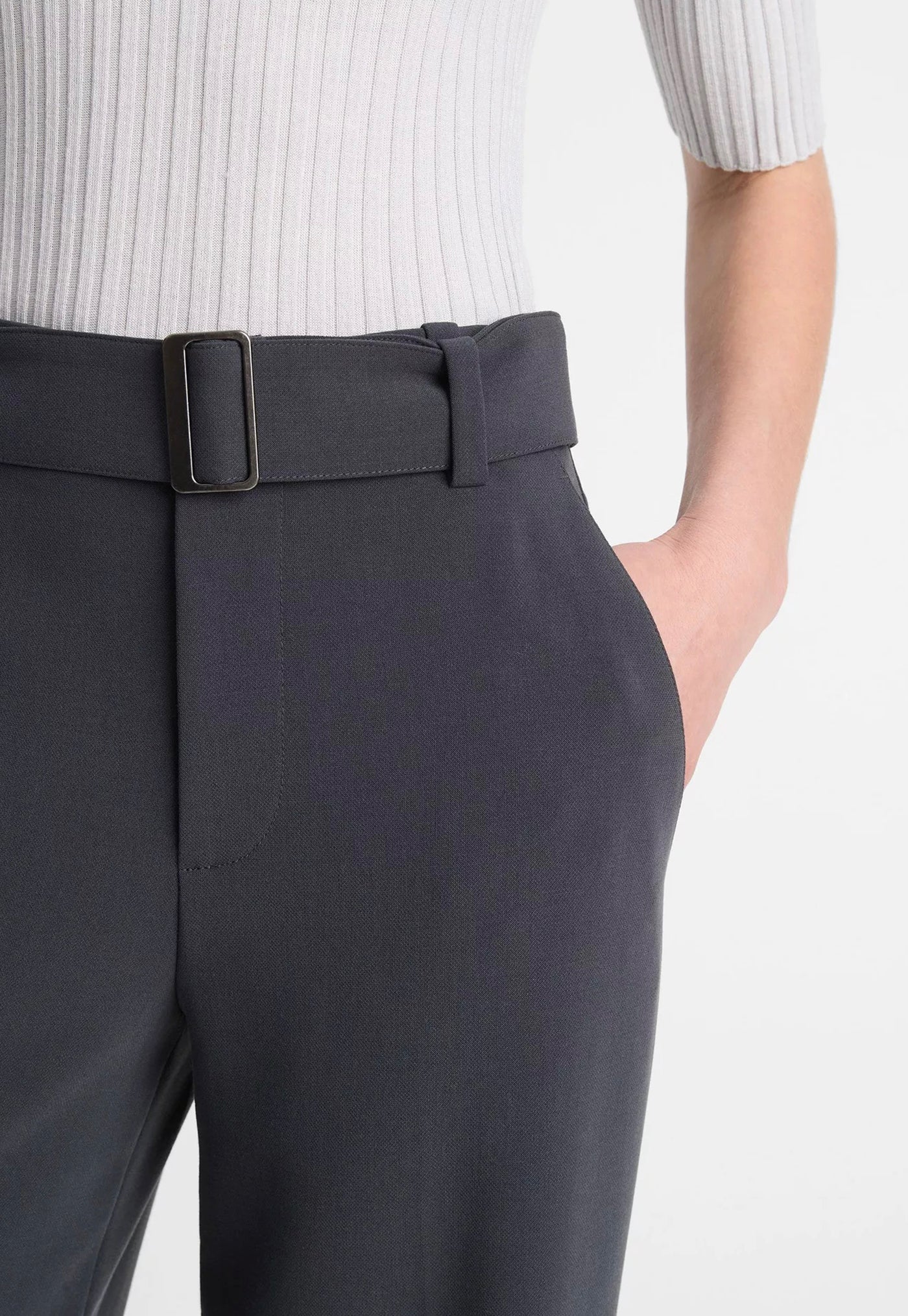 High Waisted Belted Wide Leg Trouser - Graphite sold by Angel Divine