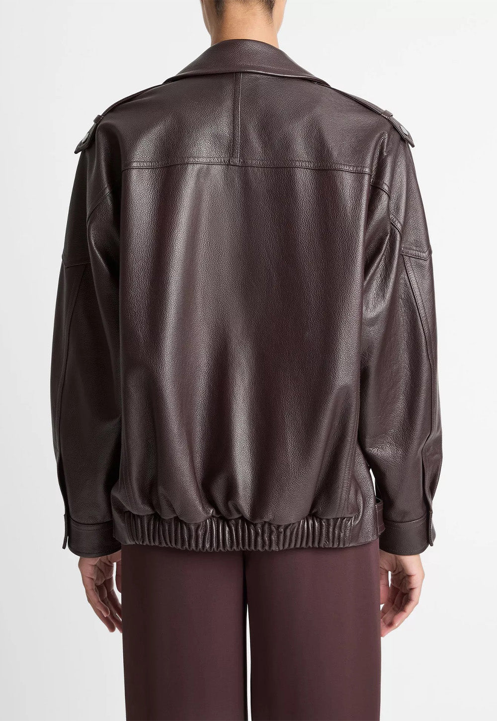 Leather Oversized Biker Jacket - Dark Fig