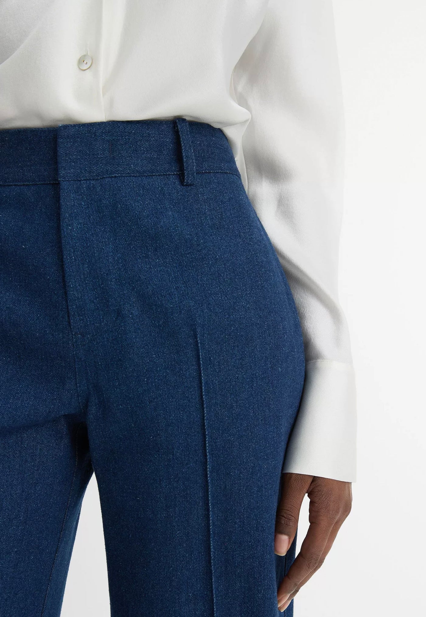 Mid Rise Pintuck Twill Wide Trouser - Indigo sold by Angel Divine