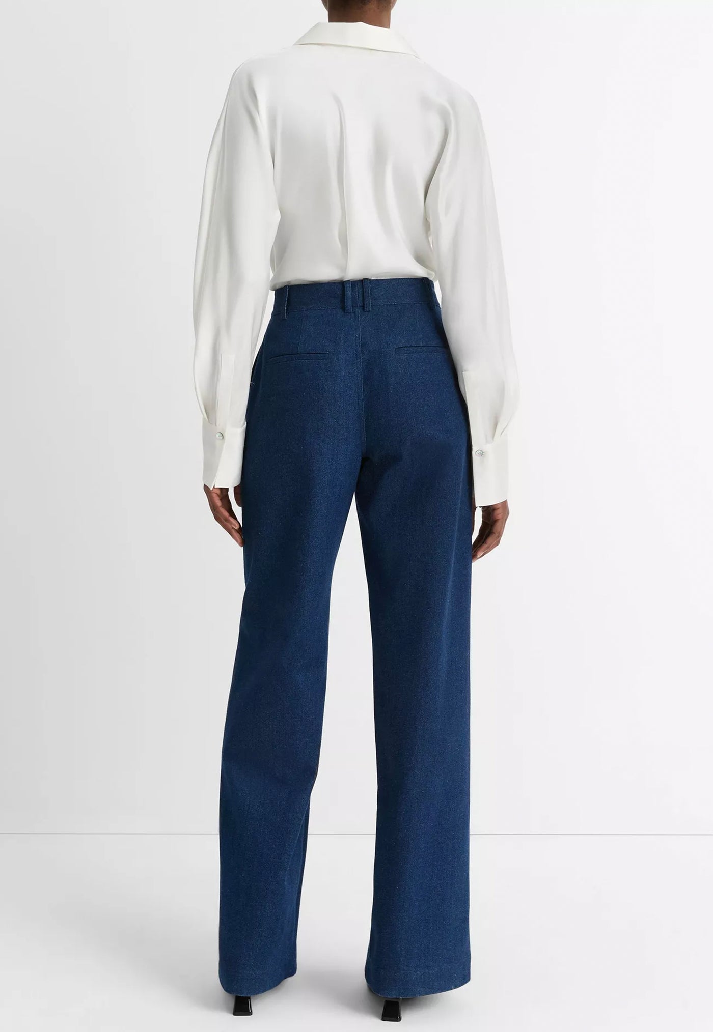 Mid Rise Pintuck Twill Wide Trouser - Indigo sold by Angel Divine