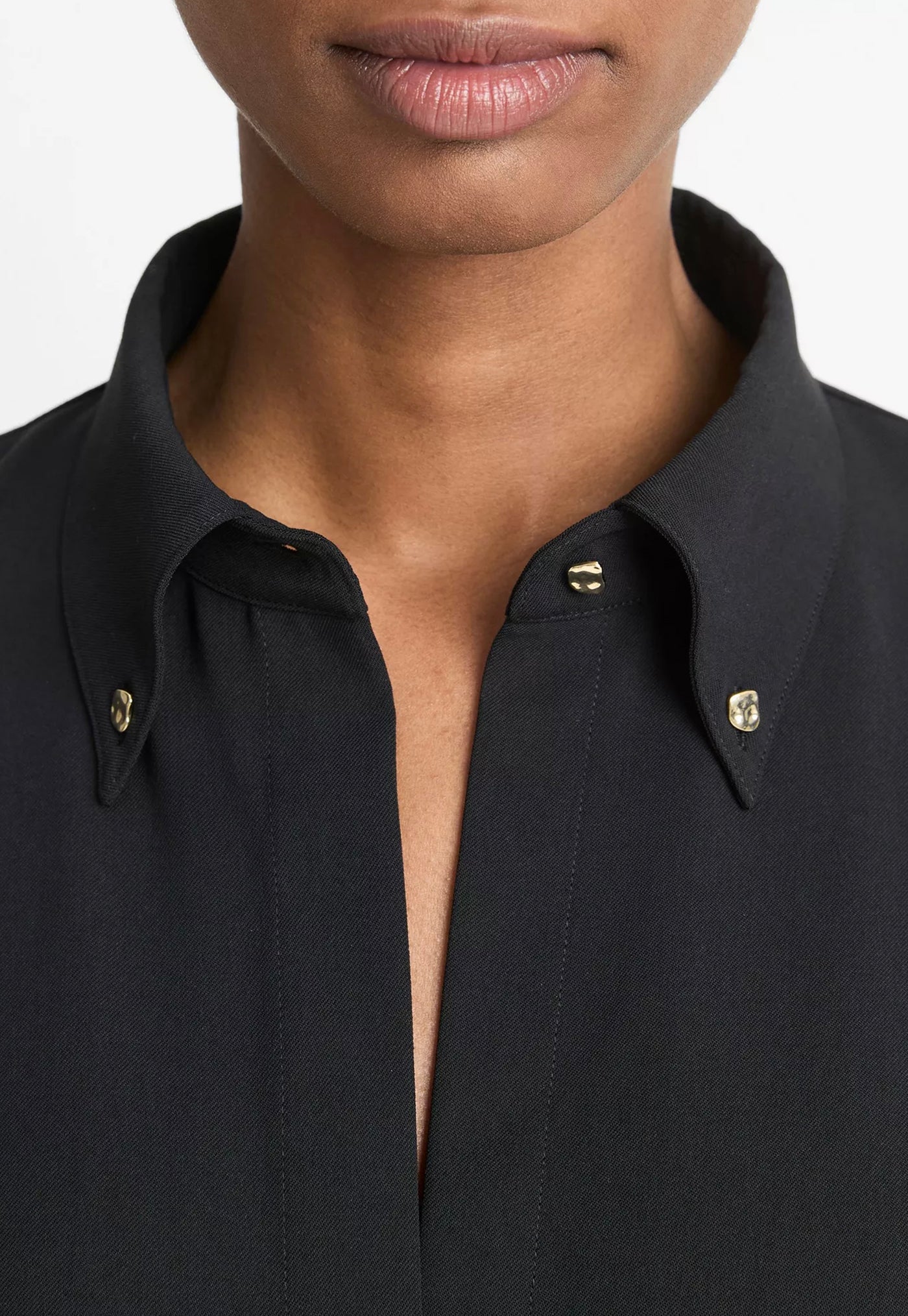 Embellished Point-Collar Crepe Shirt - Black