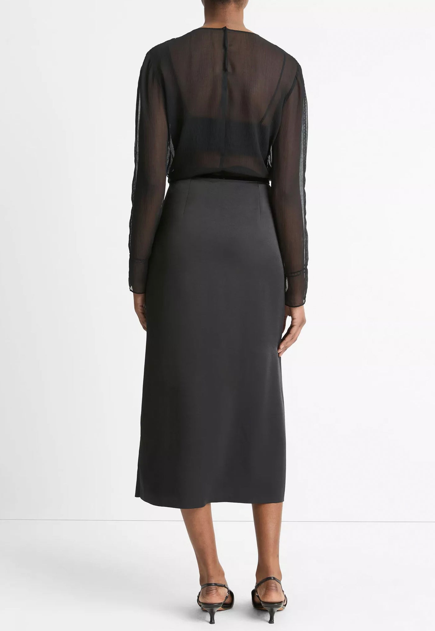 Velvet Trim Side Slit Skirt - Black