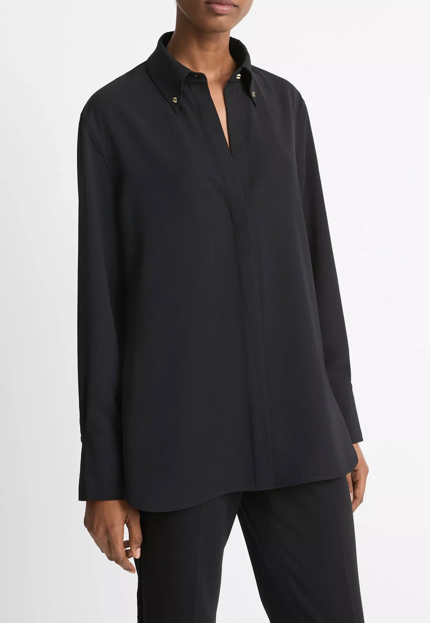 Embellished Point-Collar Crepe Shirt - Black