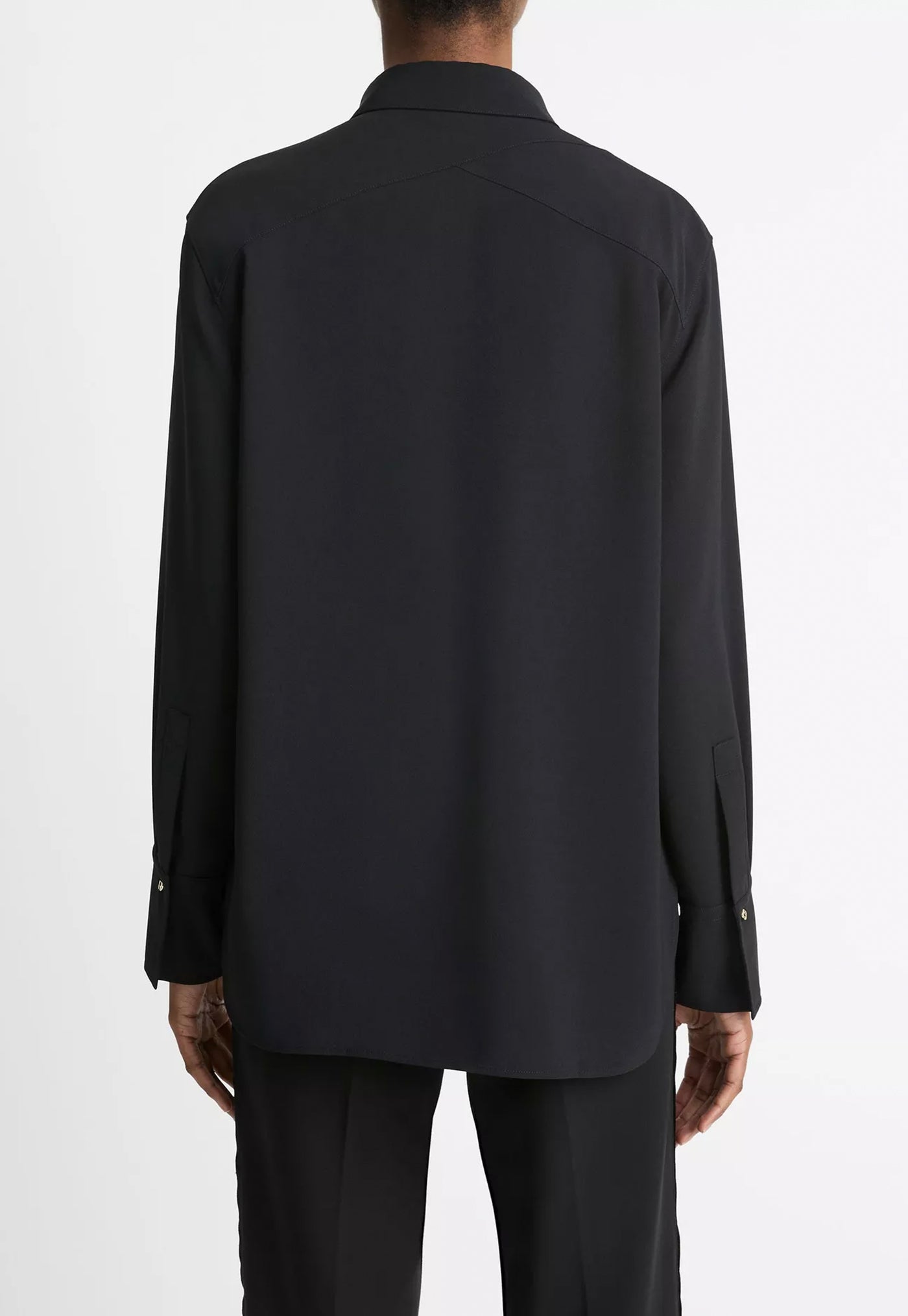 Embellished Point-Collar Crepe Shirt - Black