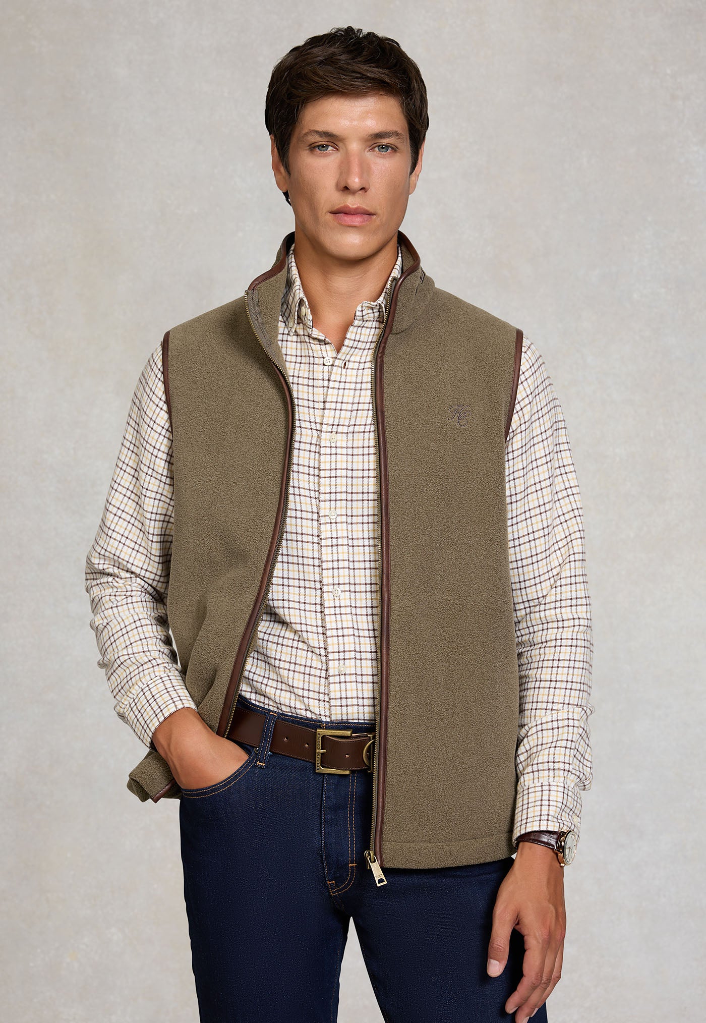 Men's Country Fleece Gilet - Dusty Khaki