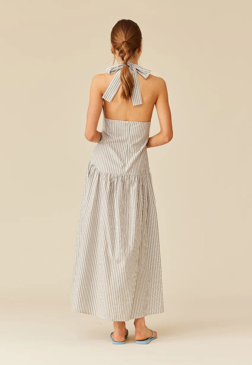 Relaxe Halter Dress - Olive Stripe