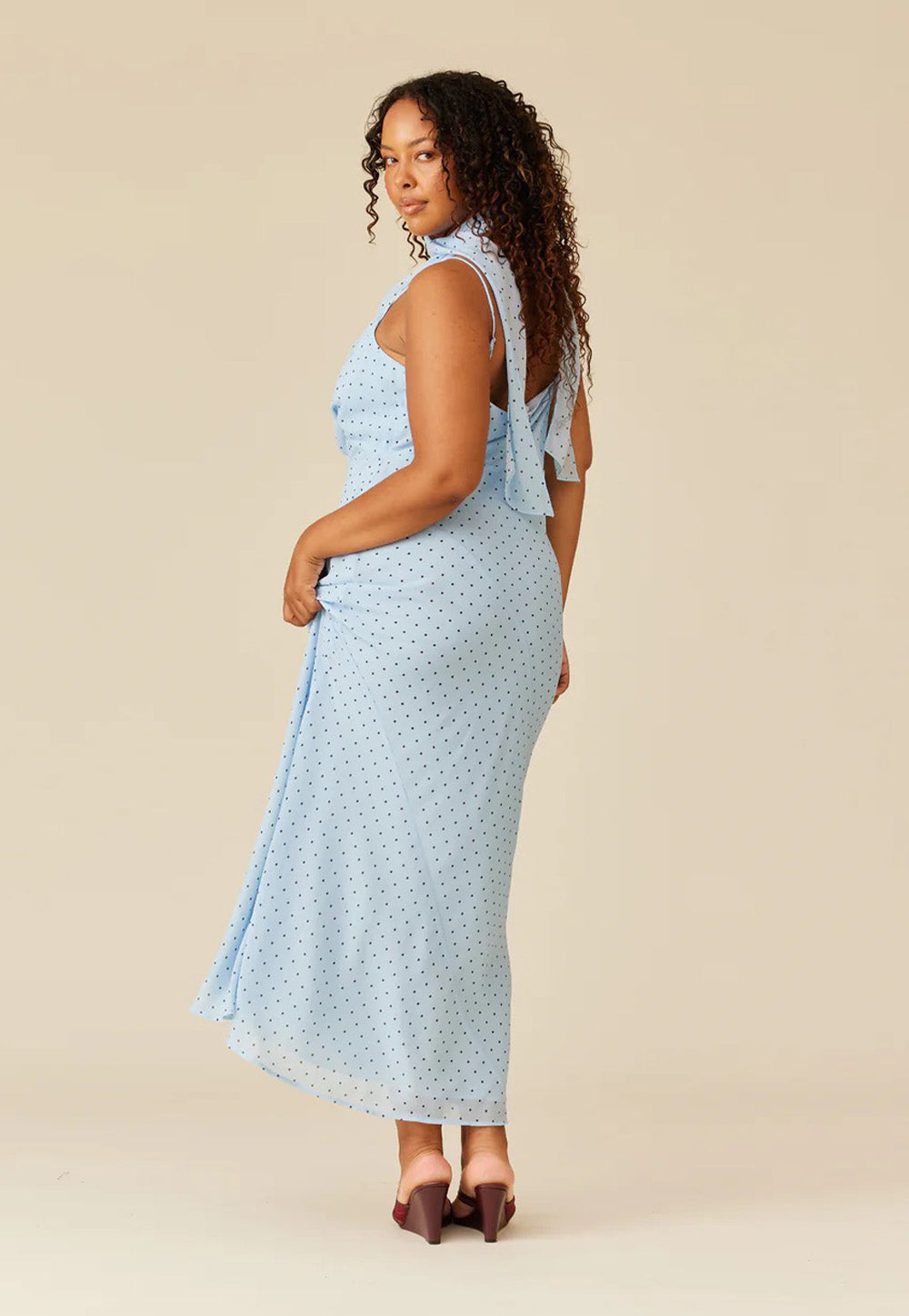Riley Sash Dress - Blue Polka Dot