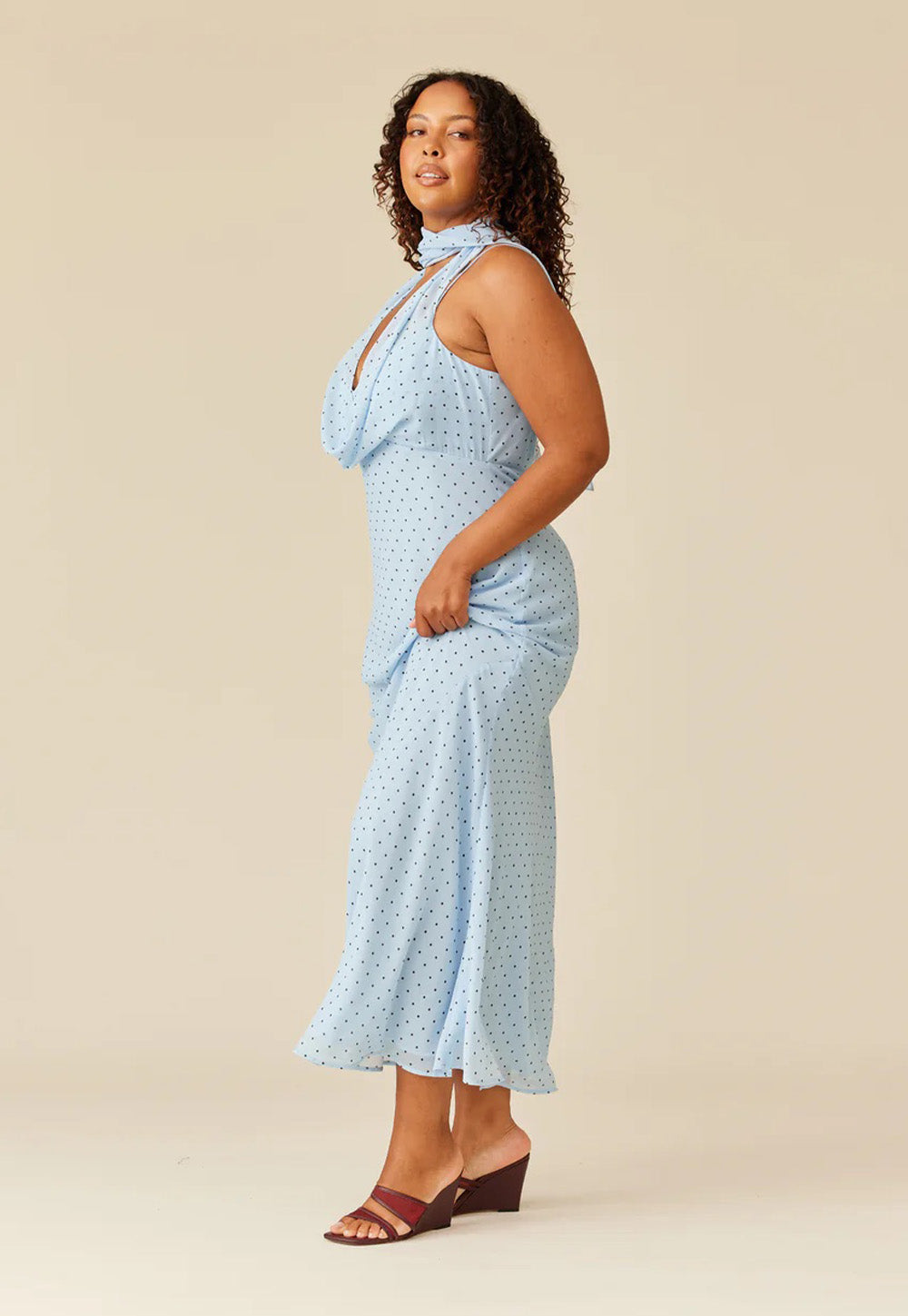 Riley Sash Dress - Blue Polka Dot