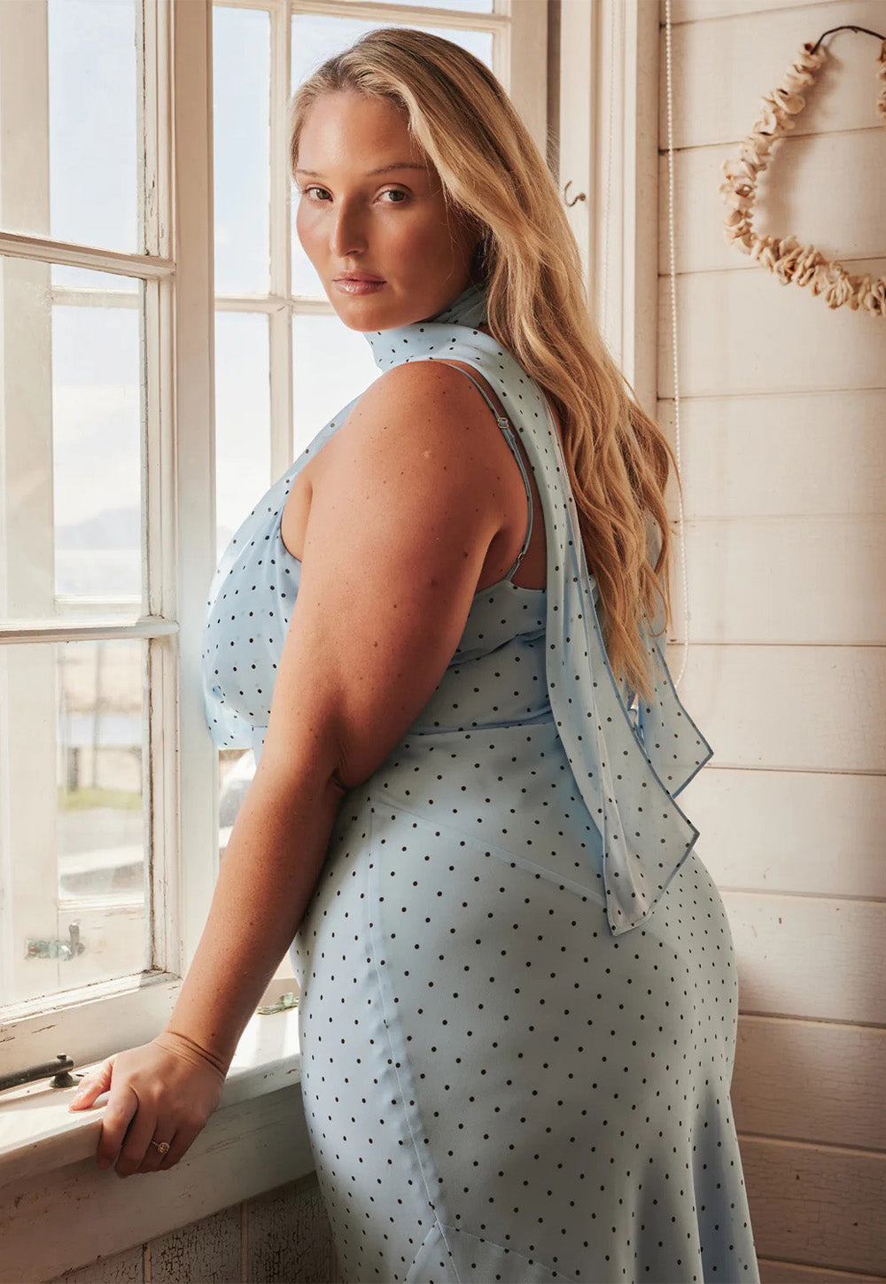 Riley Sash Dress - Blue Polka Dot
