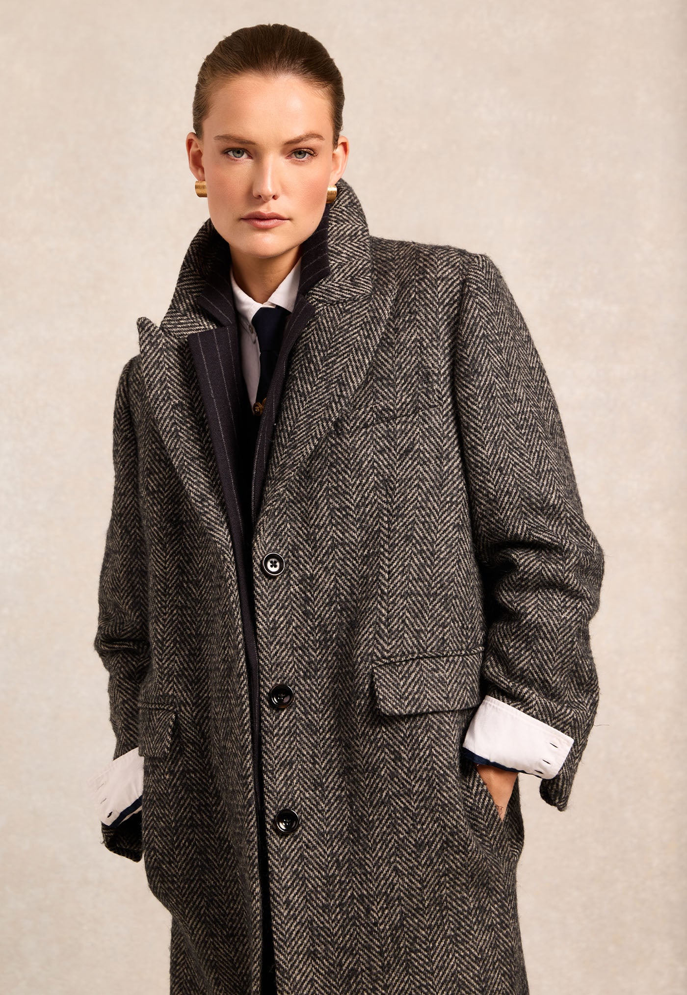 The Kelly Overcoat - Ebony Herringbone