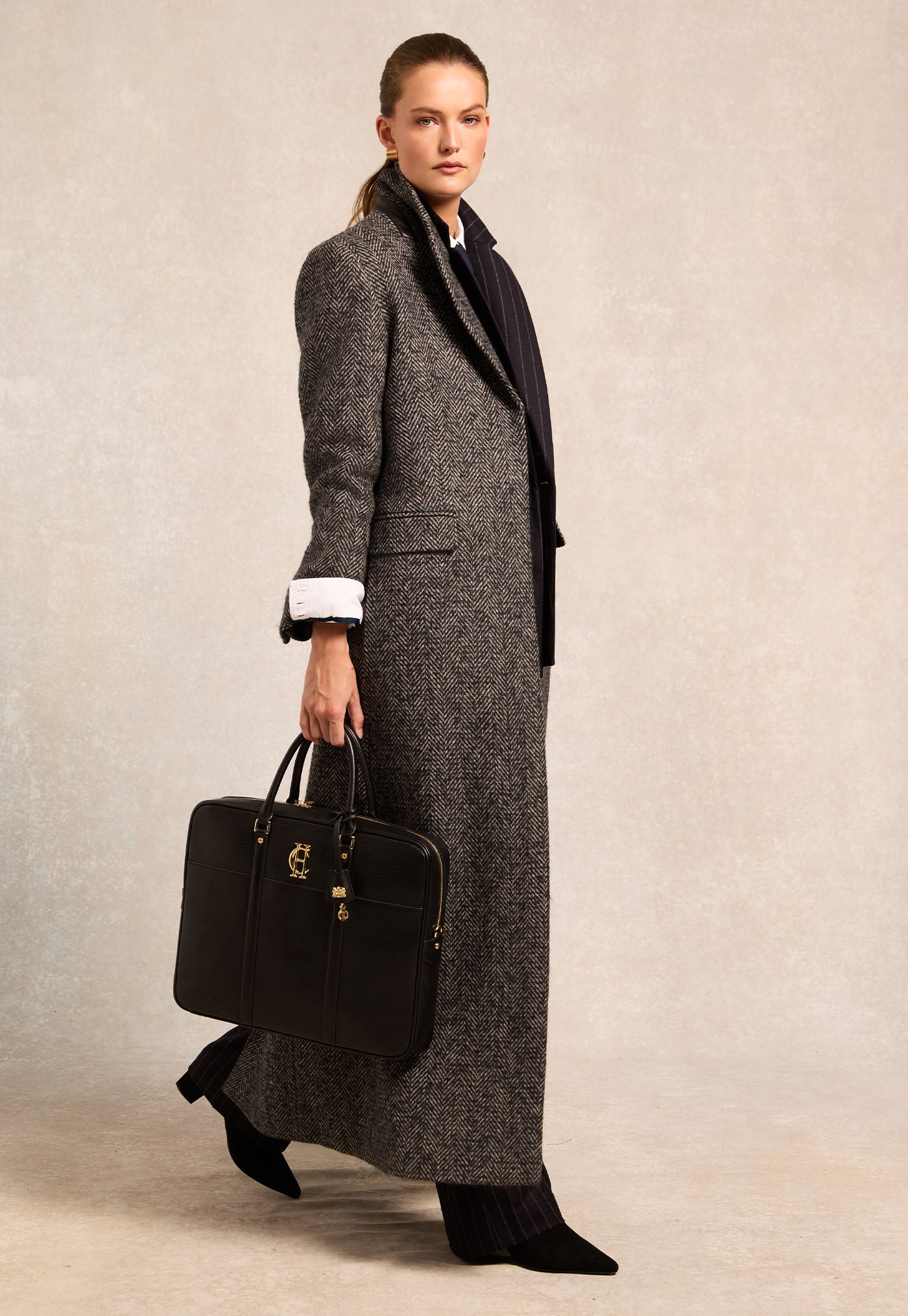 The Kelly Overcoat - Ebony Herringbone