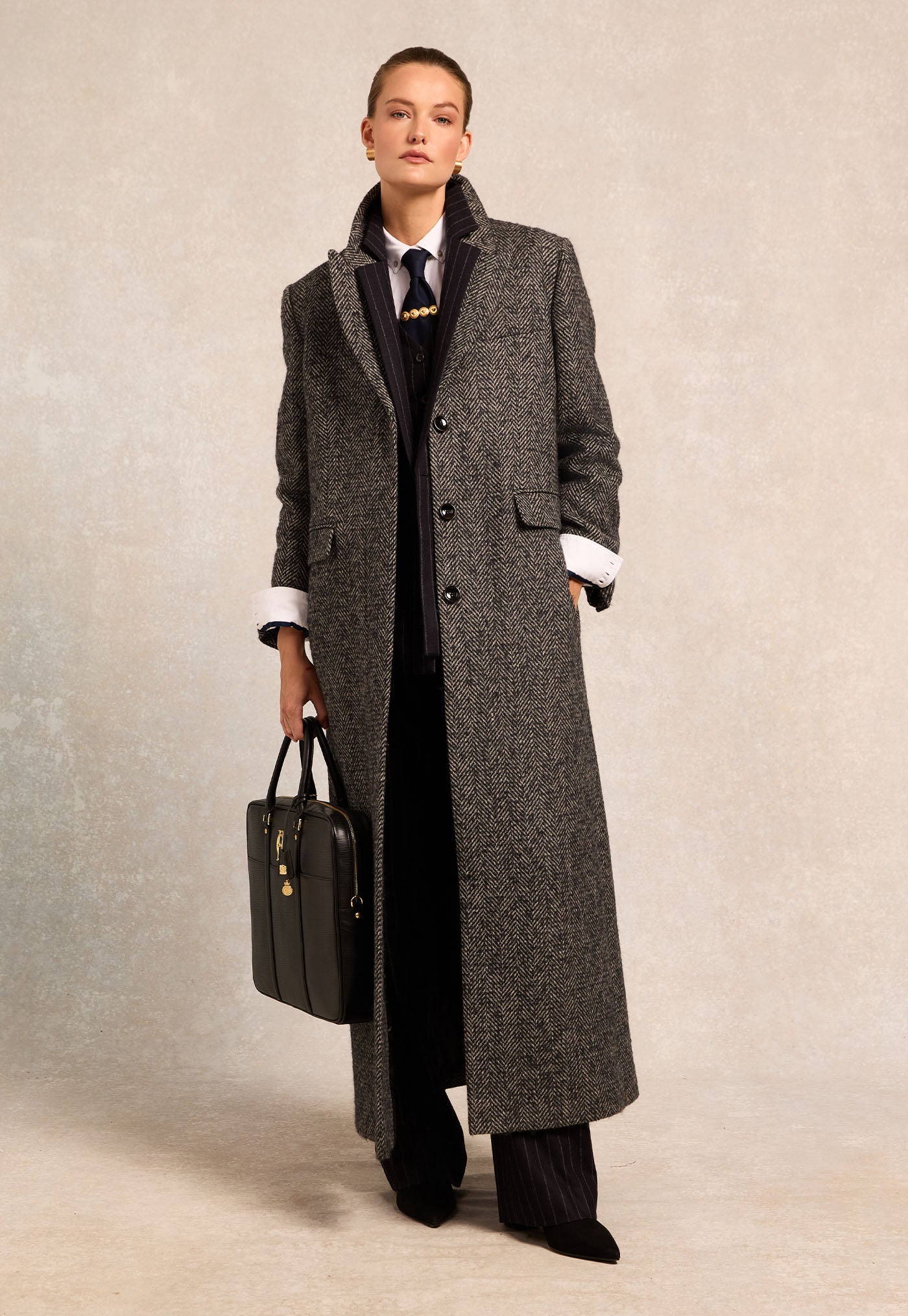 The Kelly Overcoat - Ebony Herringbone