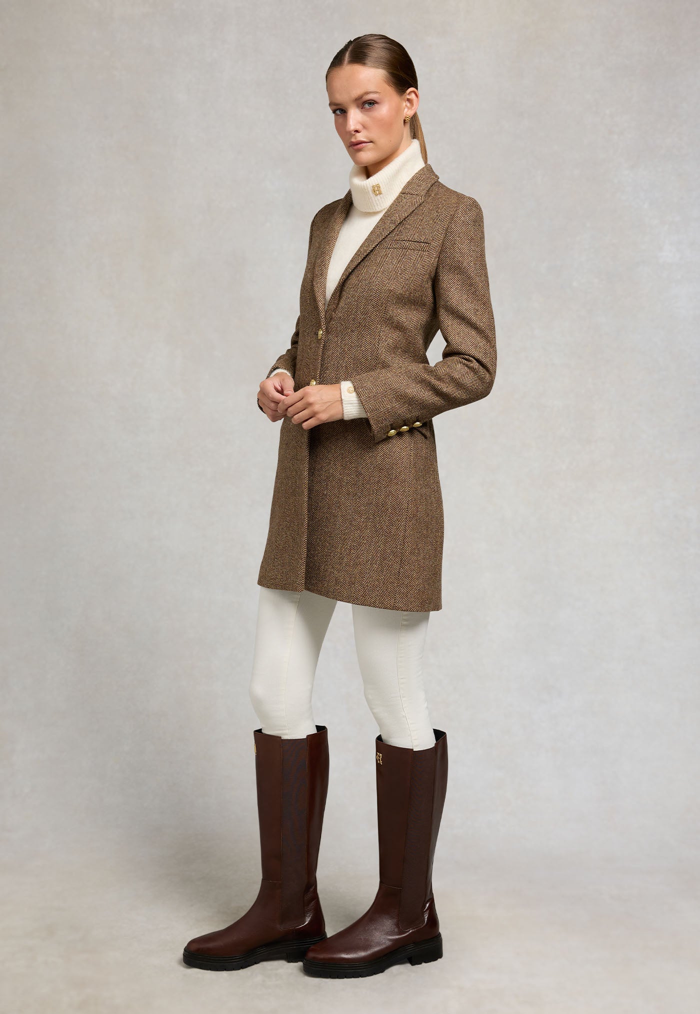 Highgrove Coat - Large Scale Brown Herringbone