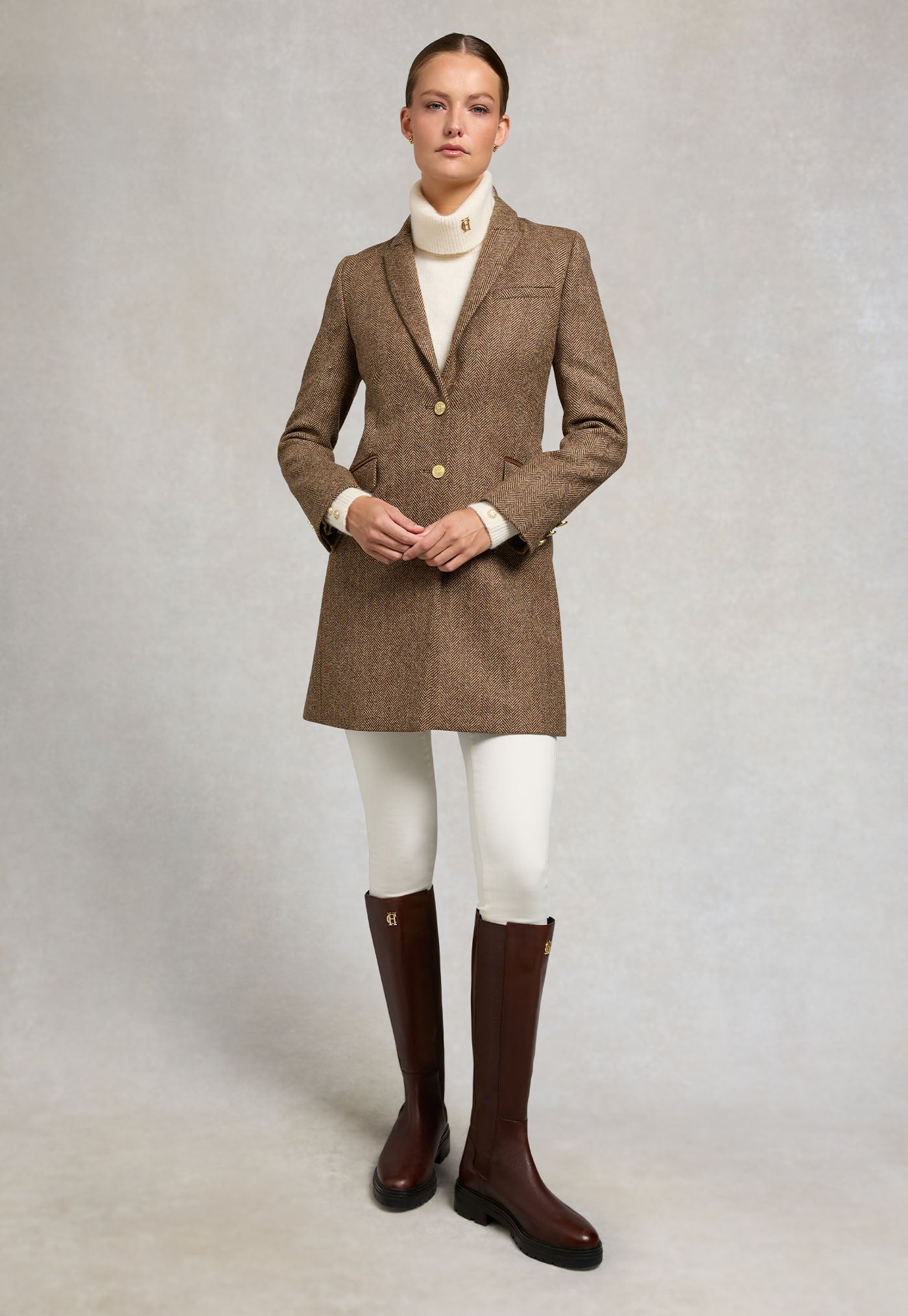 Highgrove Coat - Large Scale Brown Herringbone