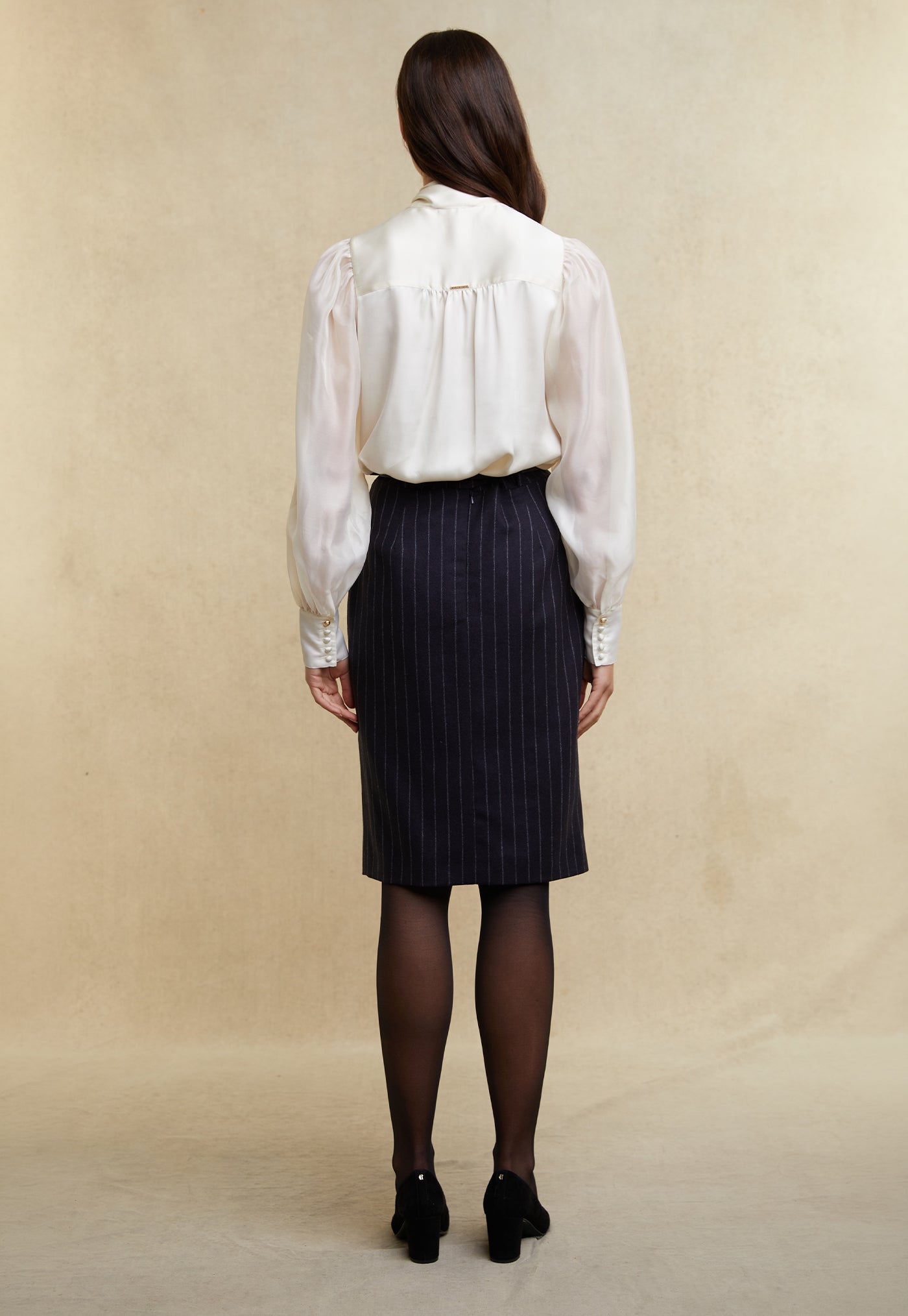 Mayfair Pencil Skirt - Navy Chalk Pinstripe