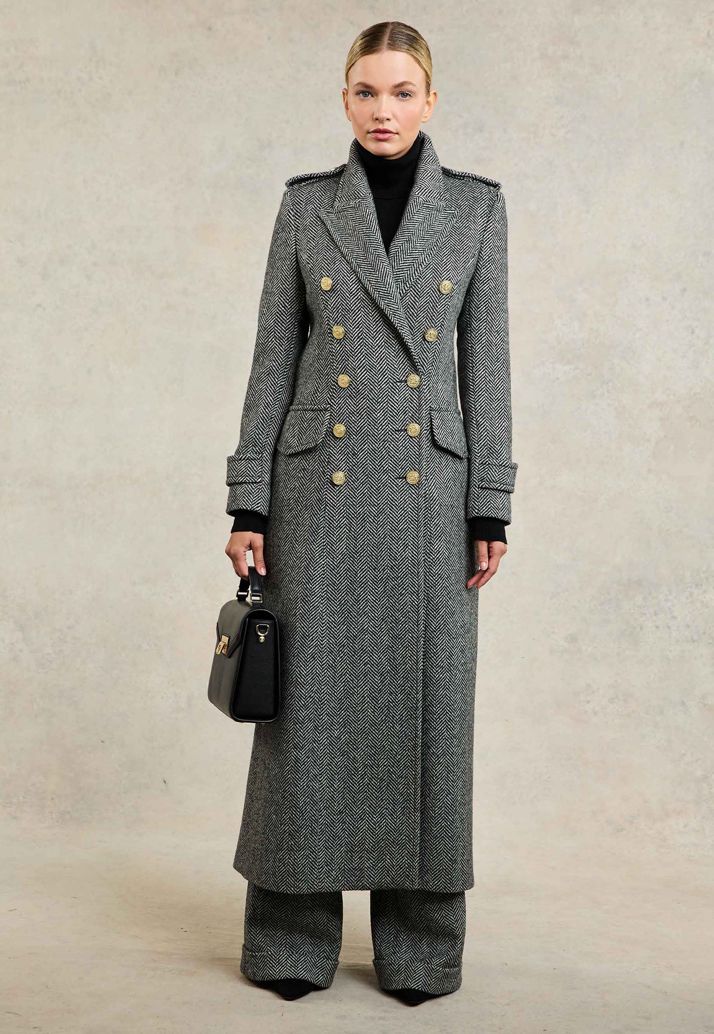 The Great Coat - Wide Tooth Black Herringbone