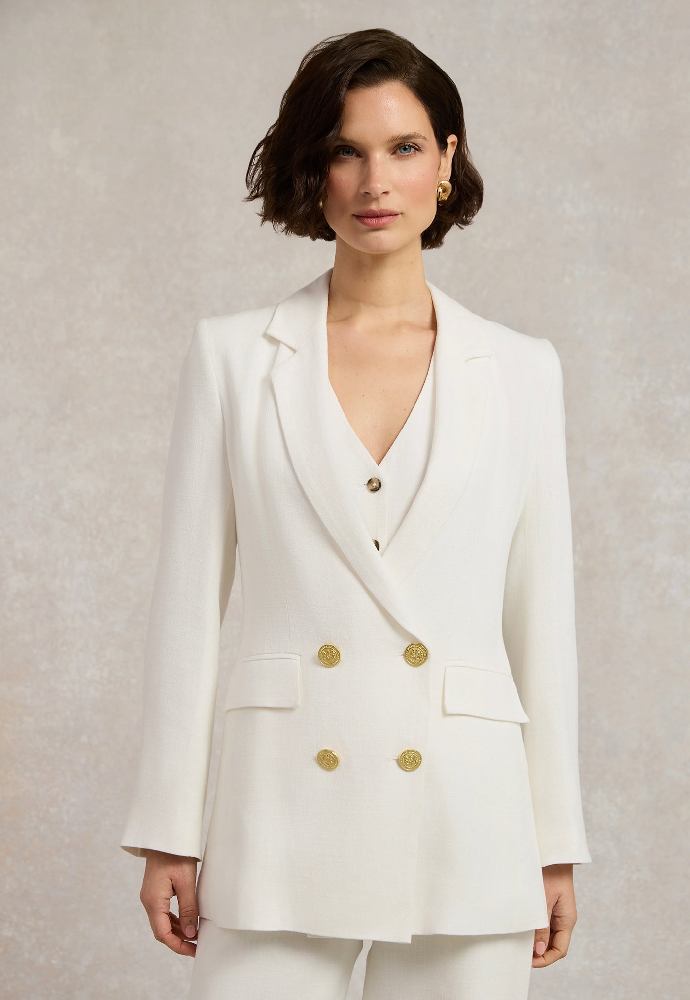 Double Breasted Blazer - Oyster Linen