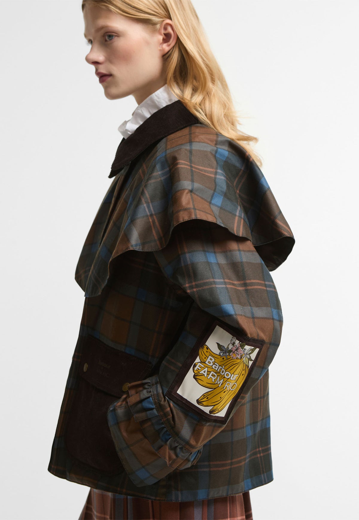Barbour x Farm Rio Angelina Wax Jacket - Tropical Tea Tartan/Banana Print