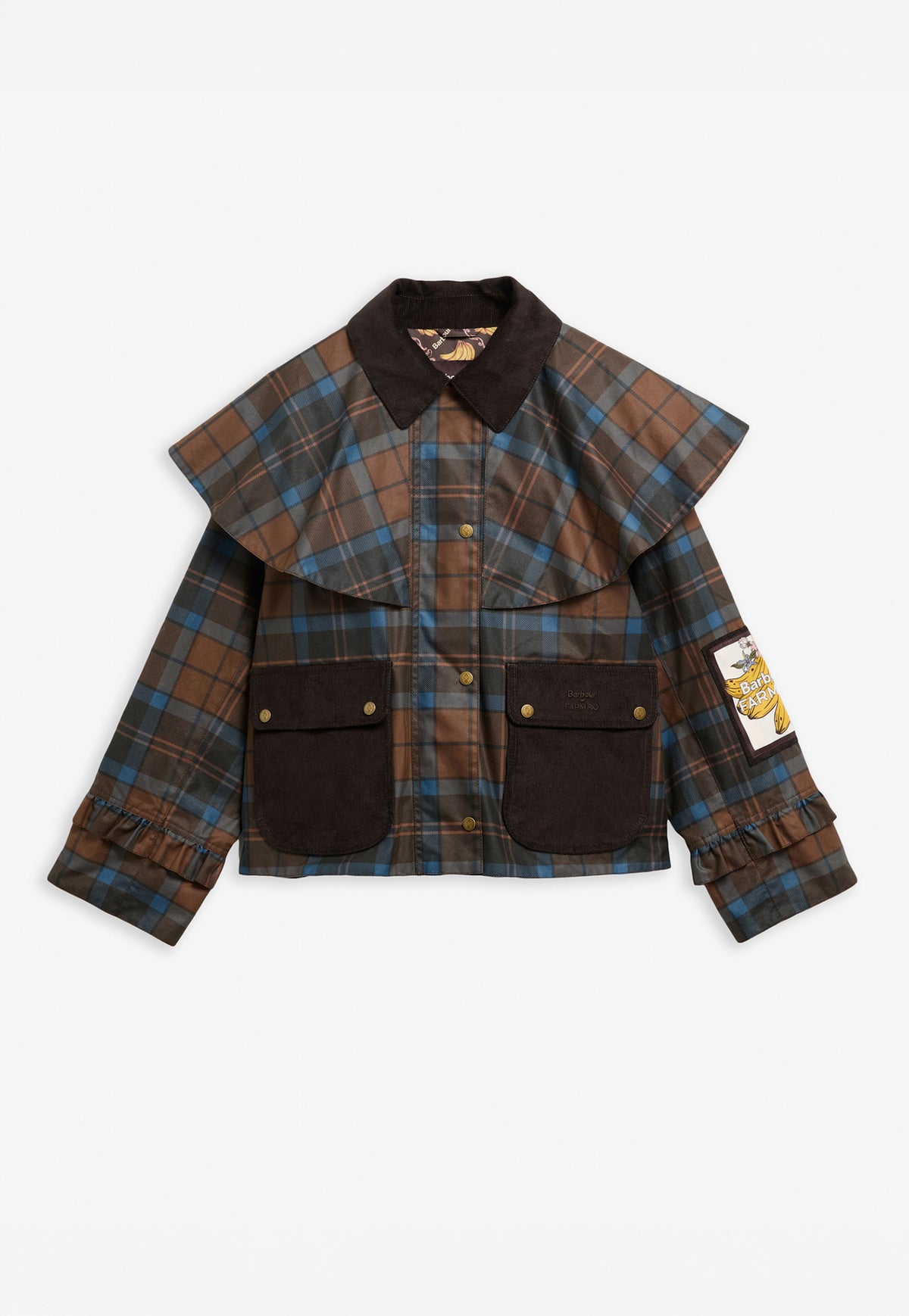 Barbour x Farm Rio Angelina Wax Jacket - Tropical Tea Tartan/Banana Print