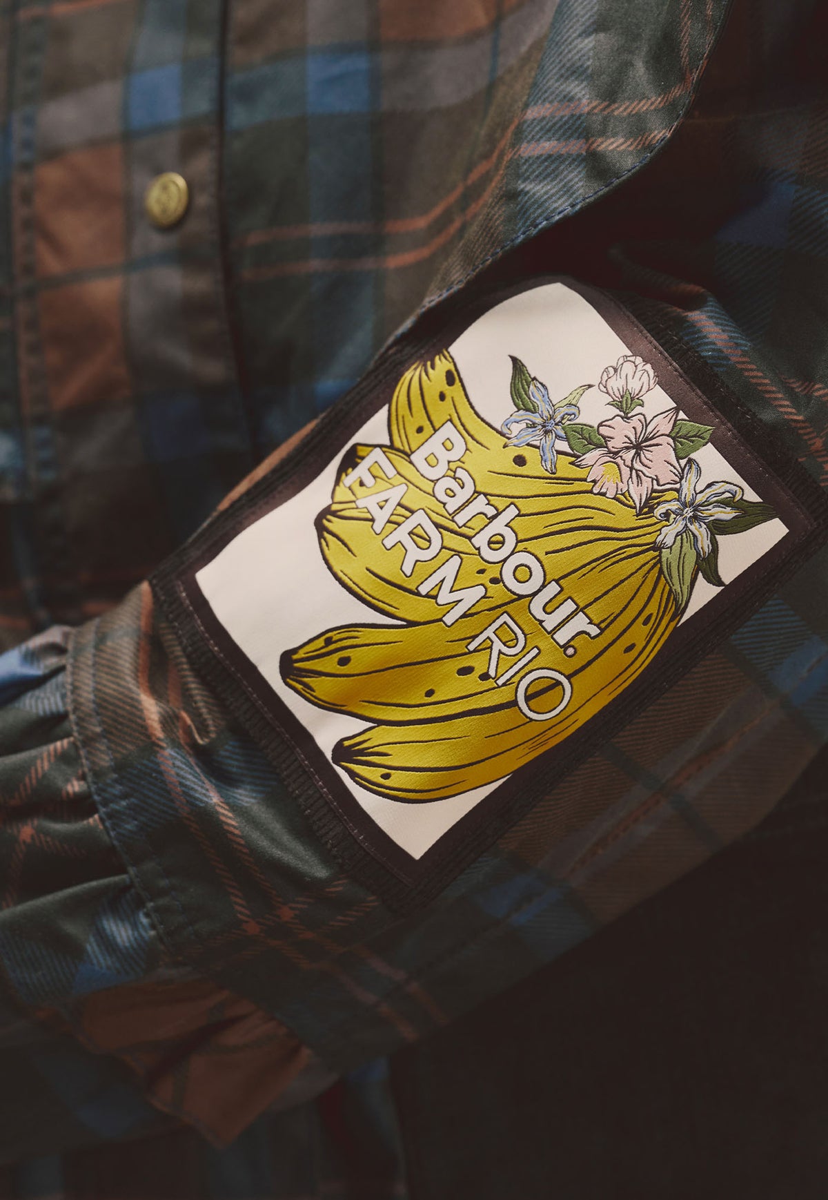 Barbour x Farm Rio Angelina Wax Jacket - Tropical Tea Tartan/Banana Print