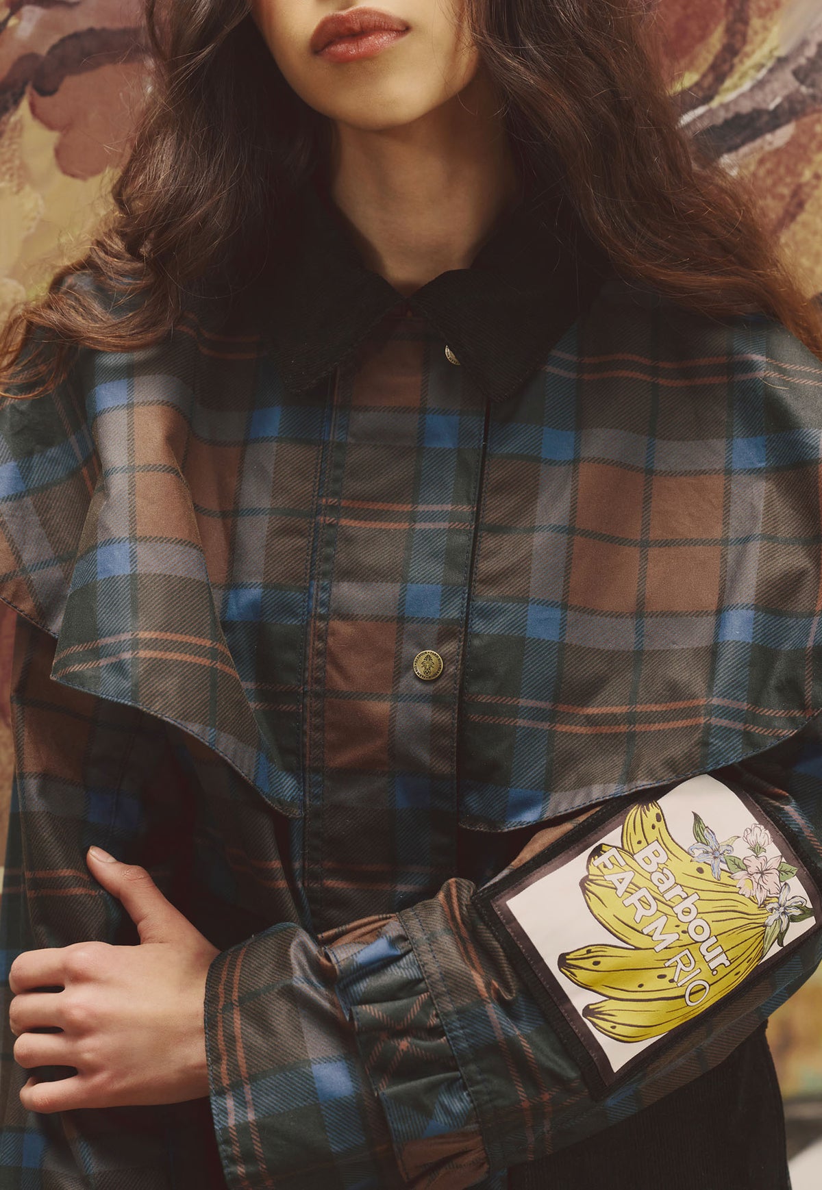 Barbour x Farm Rio Angelina Wax Jacket - Tropical Tea Tartan/Banana Print
