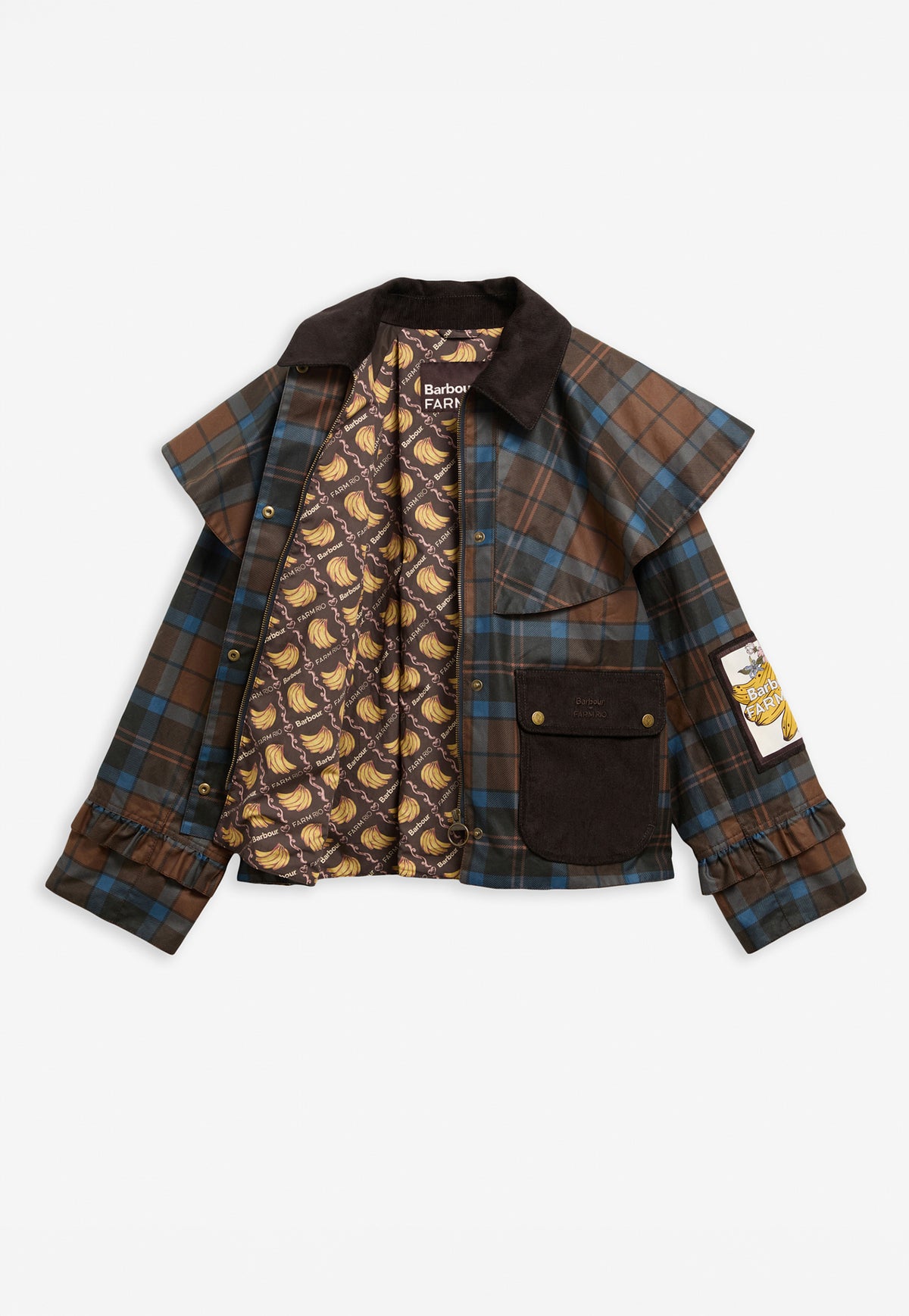 Barbour x Farm Rio Angelina Wax Jacket - Tropical Tea Tartan/Banana Print