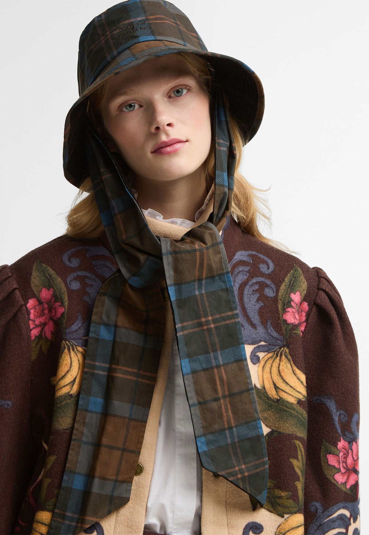 Barbour x Farm Rio Leonoria Bucket Hat - Tropical Tea Tartan