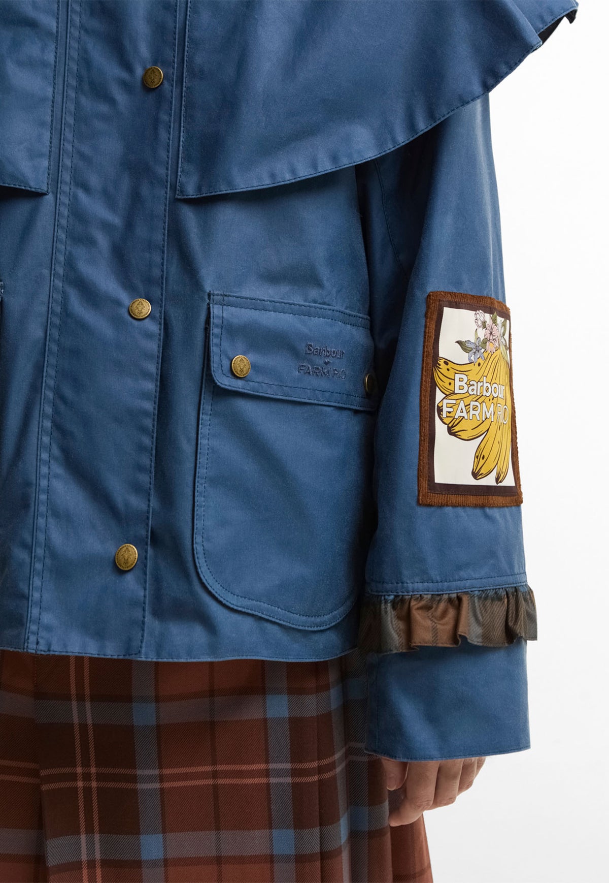 Barbour x Farm Rio Venosa Waxed Jacket - True Navy/Tropical Tea Tartan