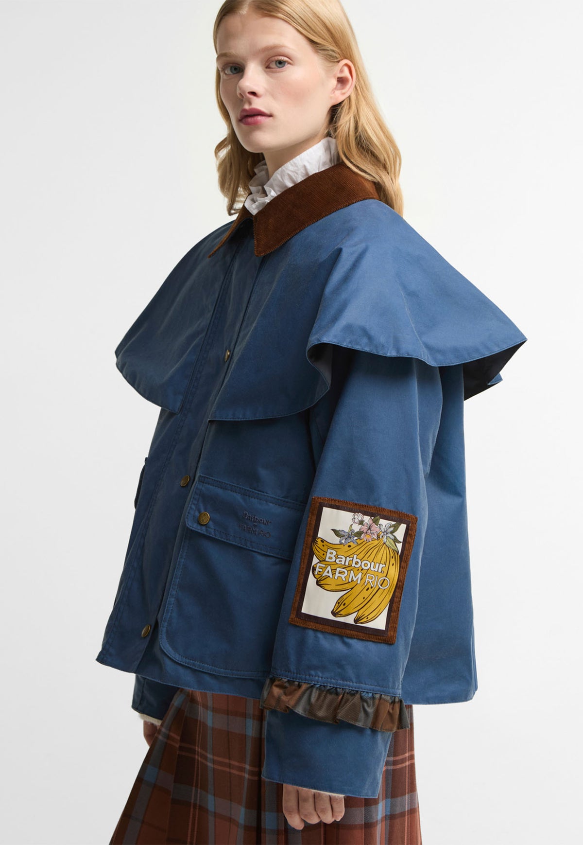 Barbour x Farm Rio Venosa Waxed Jacket - True Navy/Tropical Tea Tartan