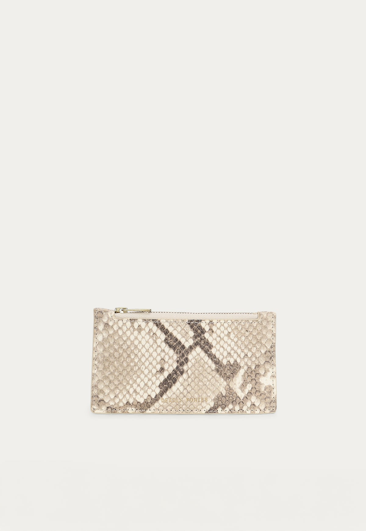 Deadly Ponies Zip Card Holder in Desert Python, crafted from premium python-embossed calf leather.