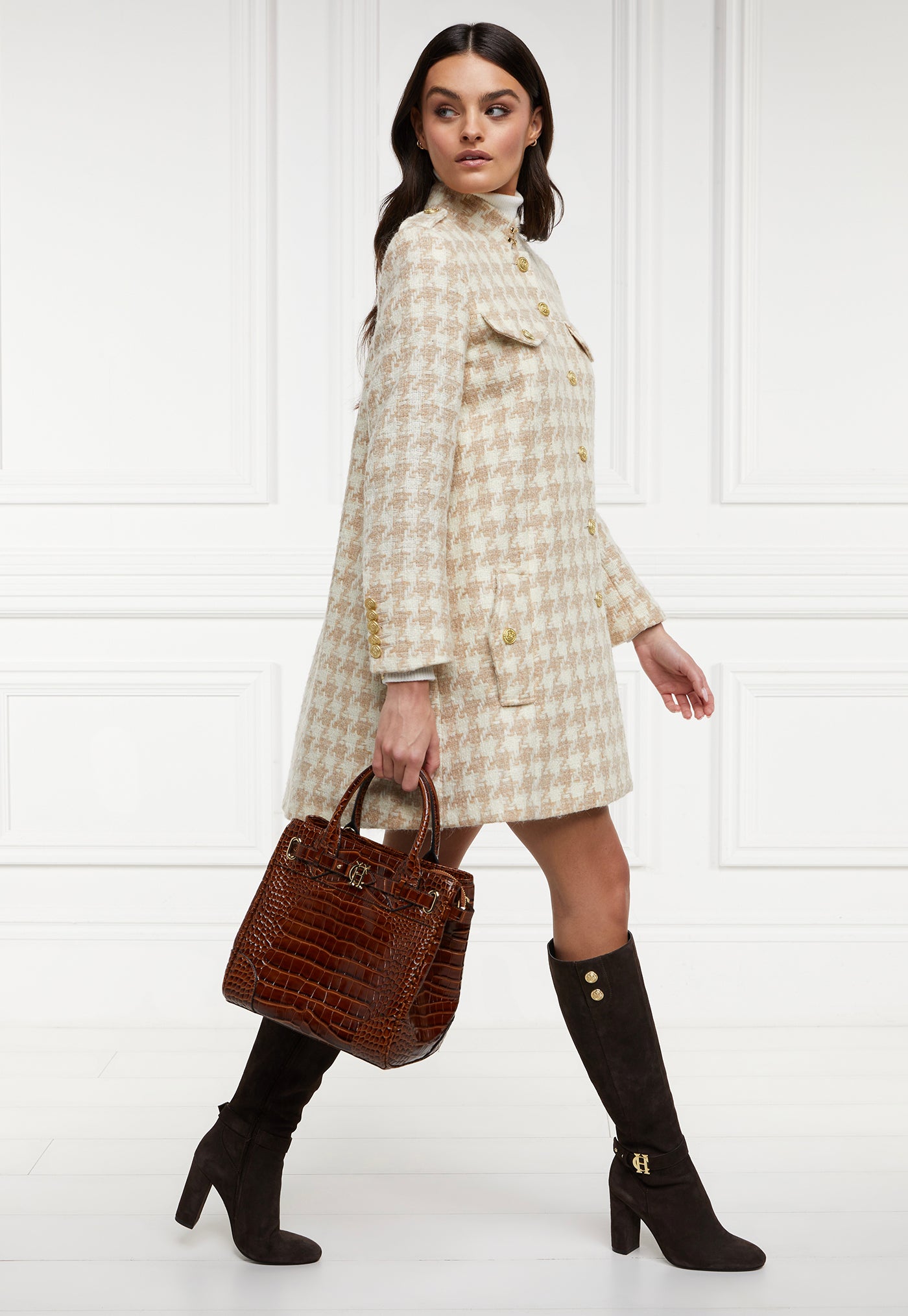 Highbury Cape Coat - Camel Houndstooth sold by Angel Divine