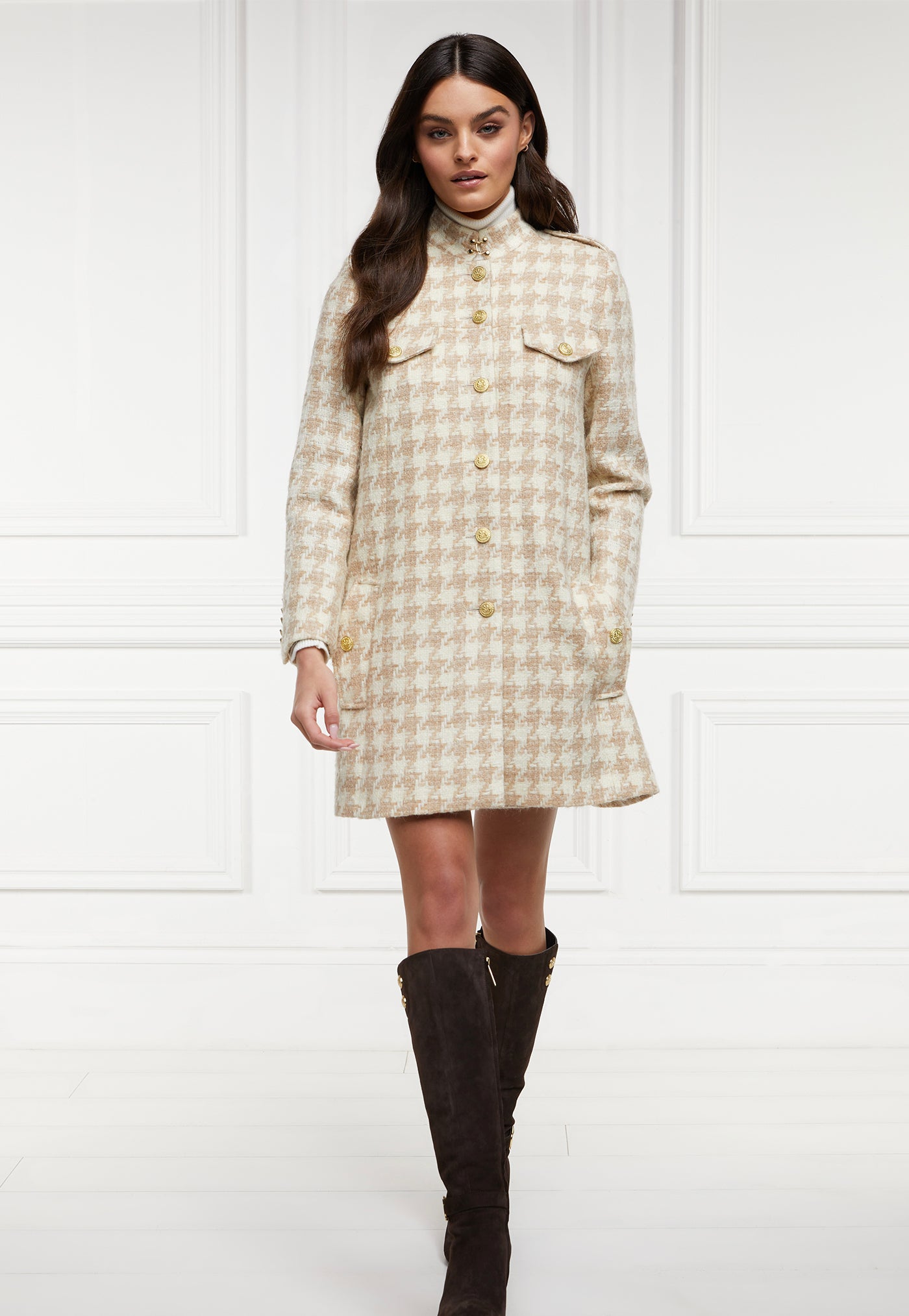 Highbury Cape Coat - Camel Houndstooth sold by Angel Divine