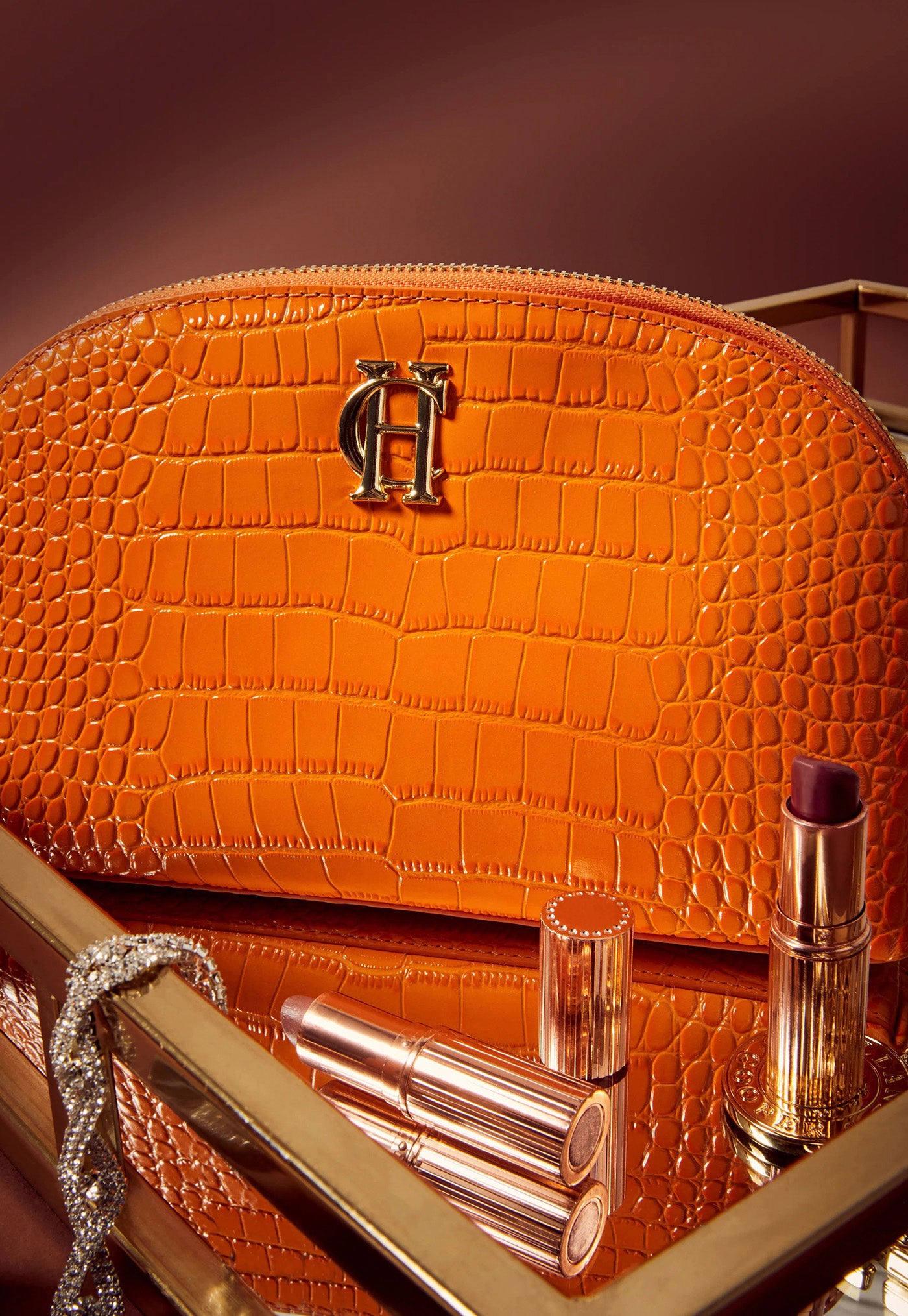 Chelsea Makeup Bag - Orange Croc sold by Angel Divine