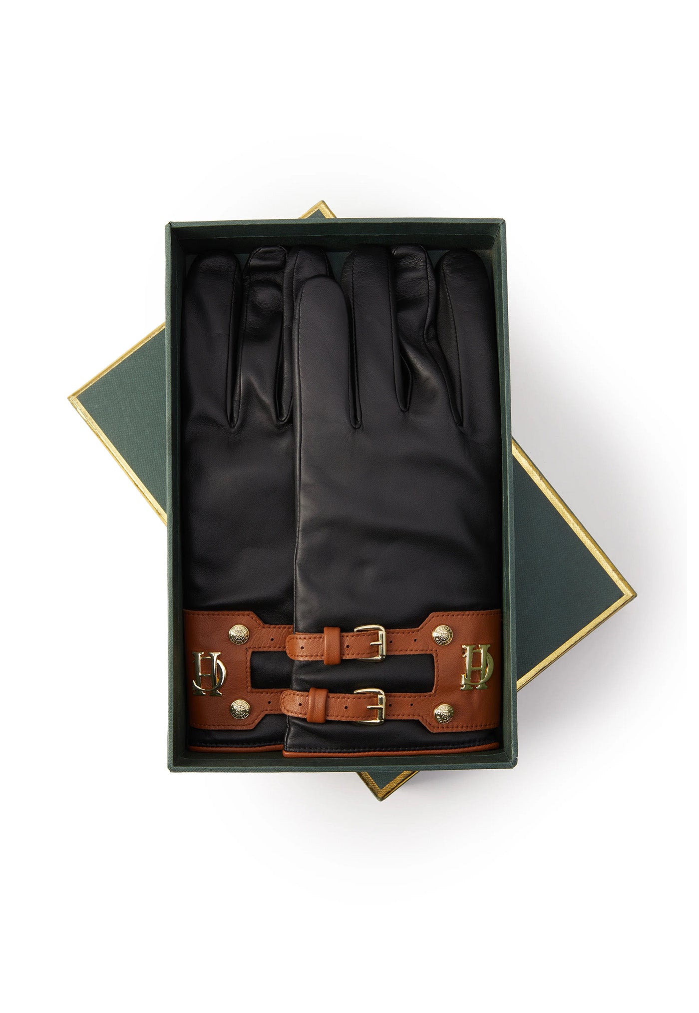 Contrast Leather Gloves - Black Tan sold by Angel Divine