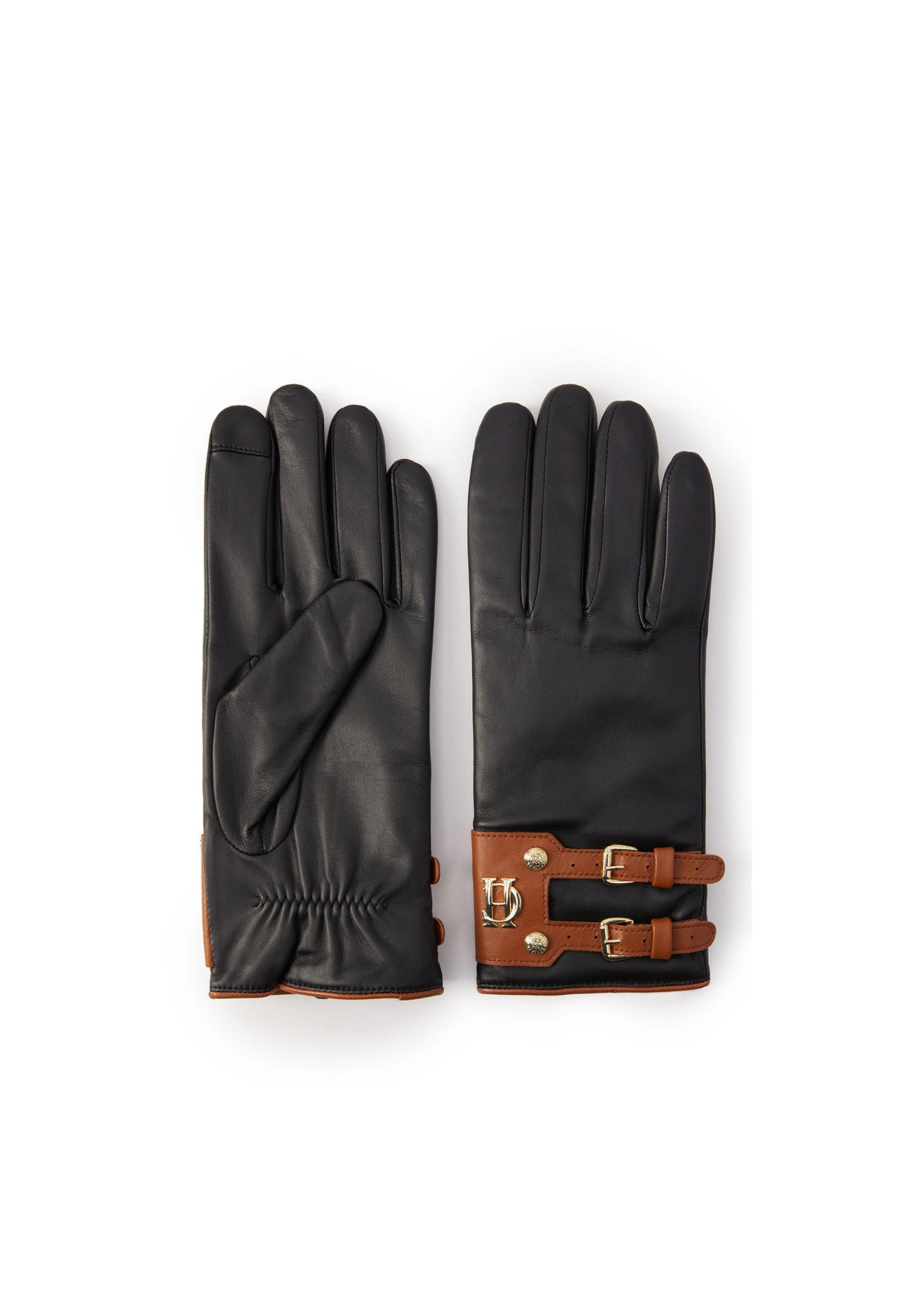 Contrast Leather Gloves - Black Tan sold by Angel Divine
