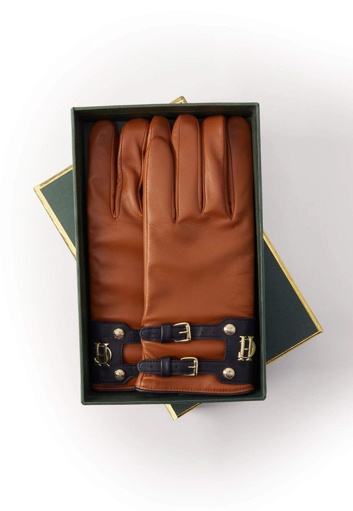 Contrast Leather Gloves - Tan Ink Navy sold by Angel Divine