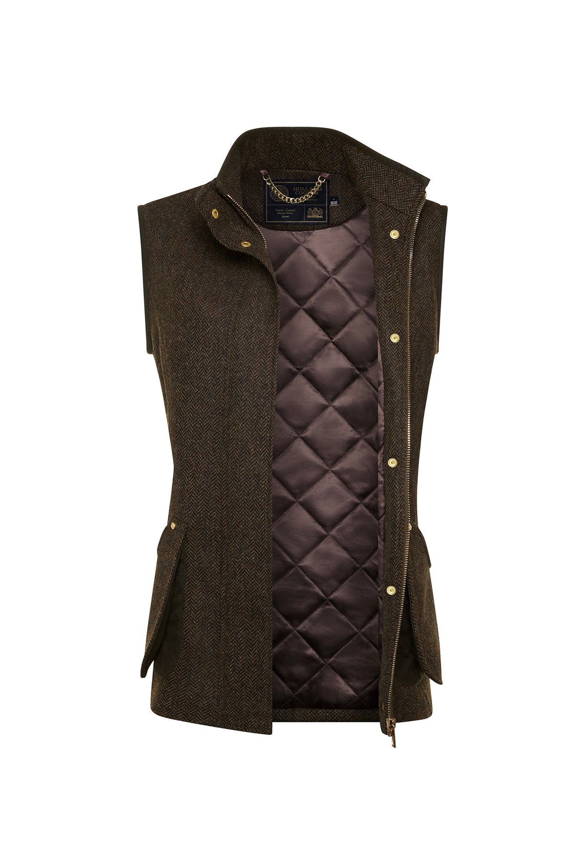 Country Classic Tweed Gilet - Dark Green Herringbone