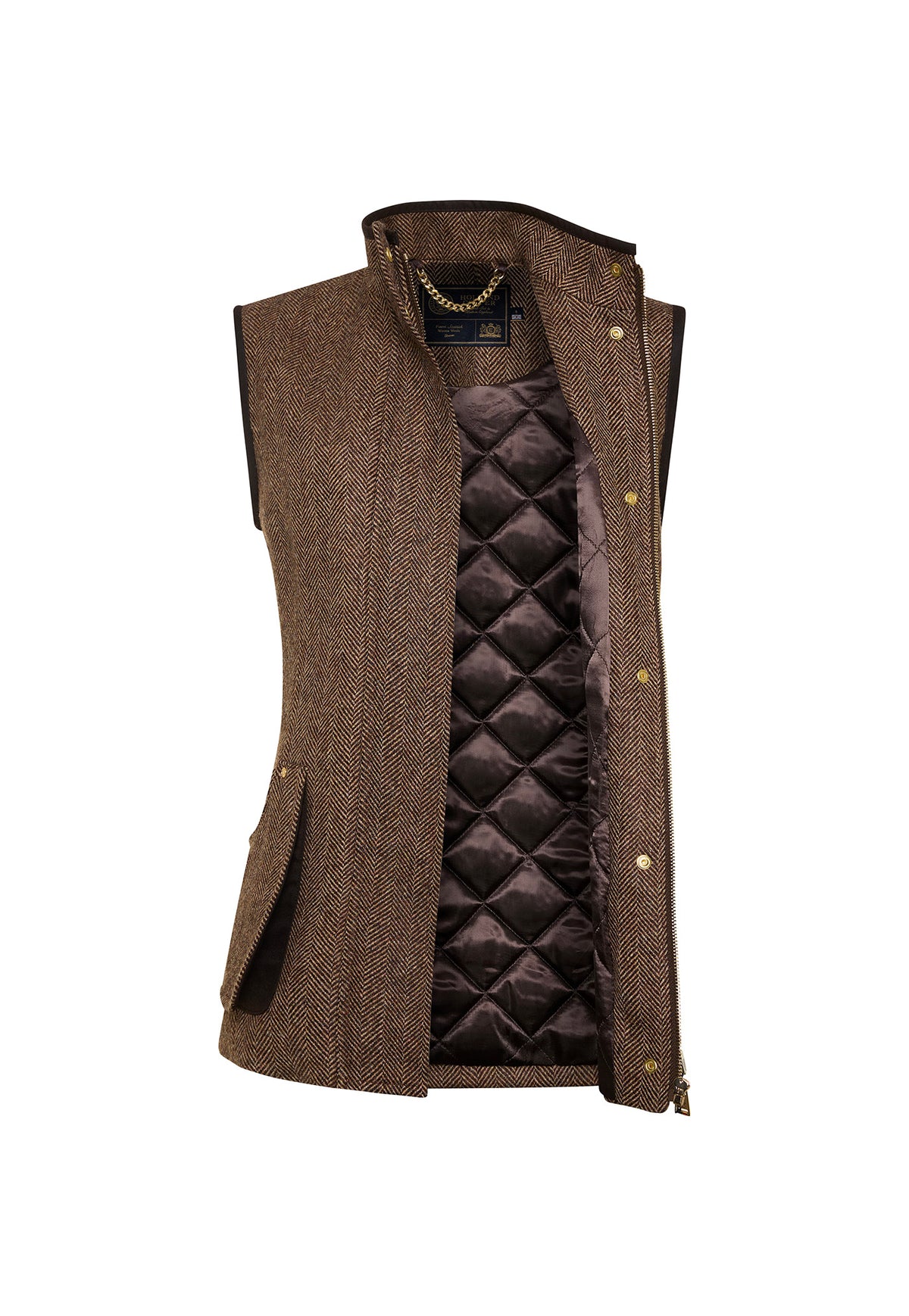 Country Classic Tweed Gilet - Large Scale Brown Herringbone
