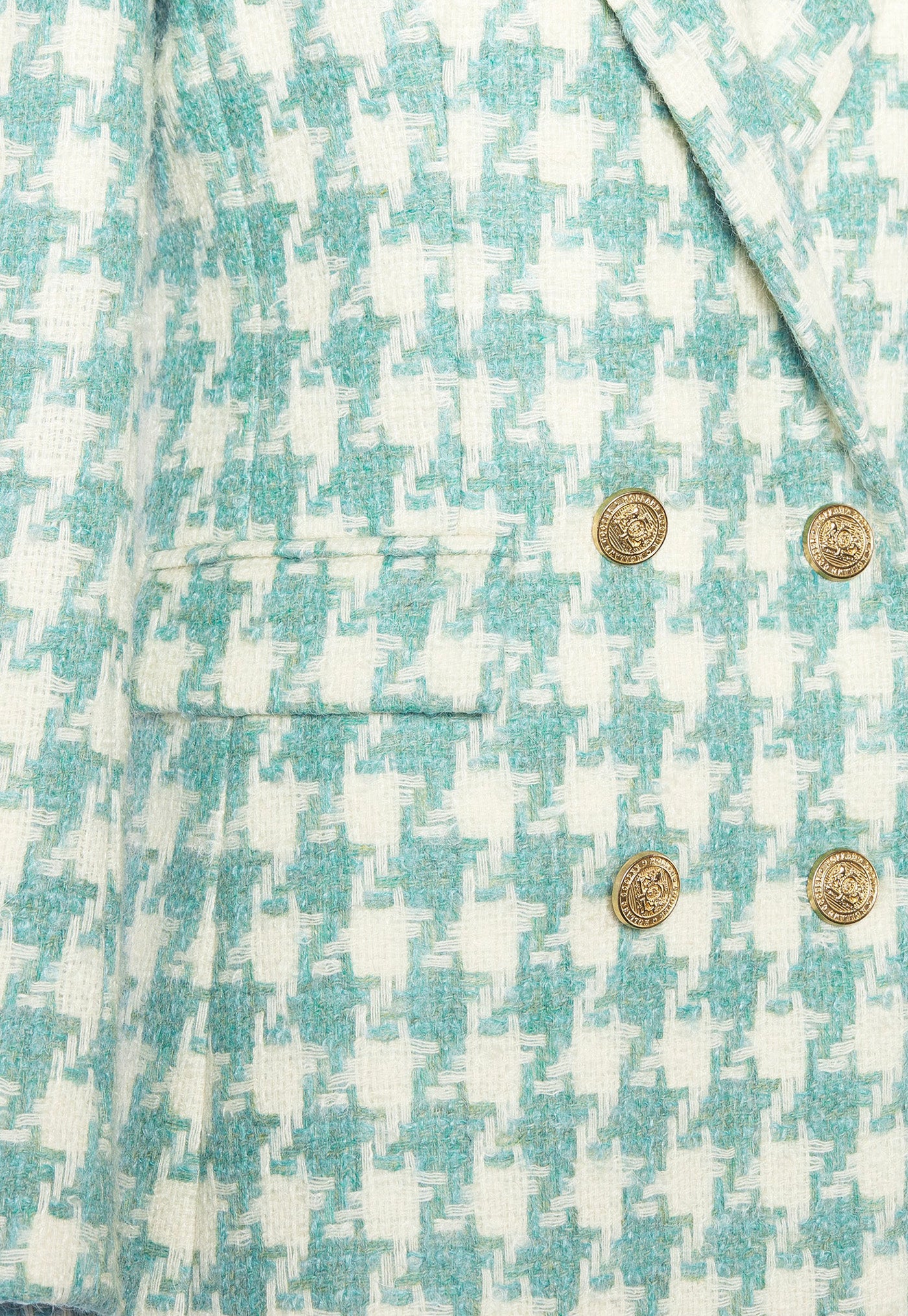 Double Breasted Blazer - Large Scale Teal Houndstooth sold by Angel Divine