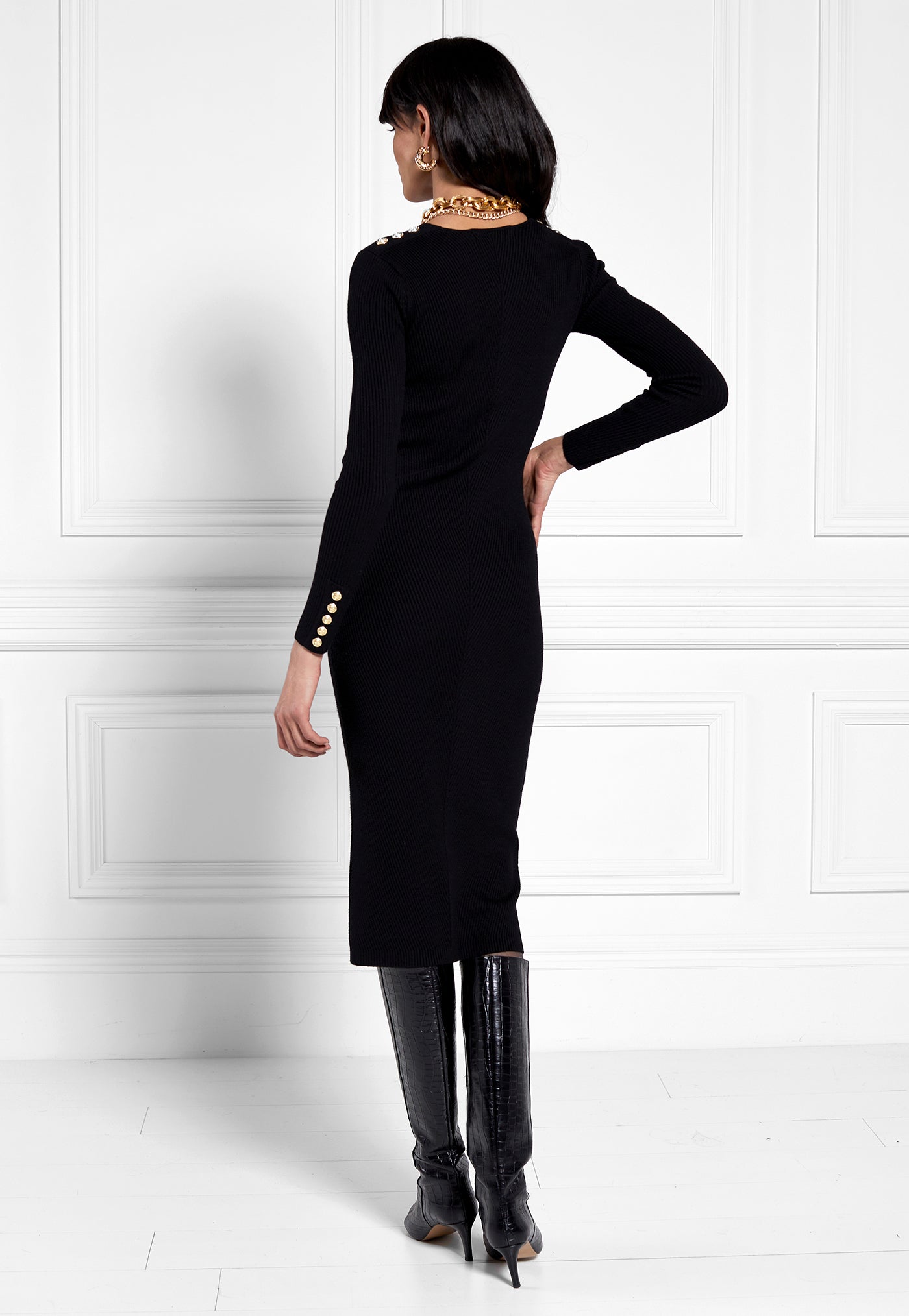 Kensington Vee Neck Midi Dress - Black sold by Angel Divine
