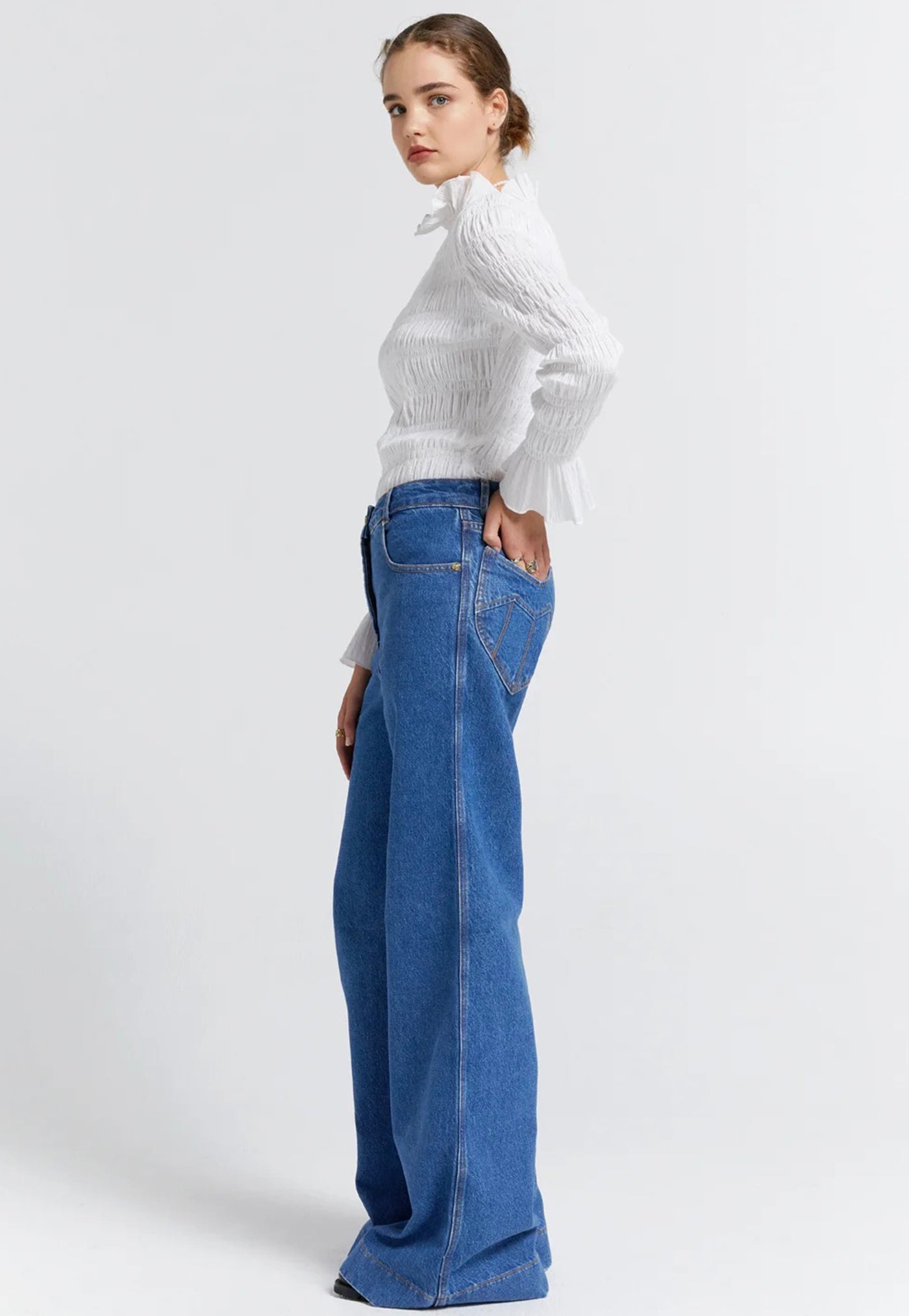 Mod Flared Jeans - Washed Denim sold by Angel Divine