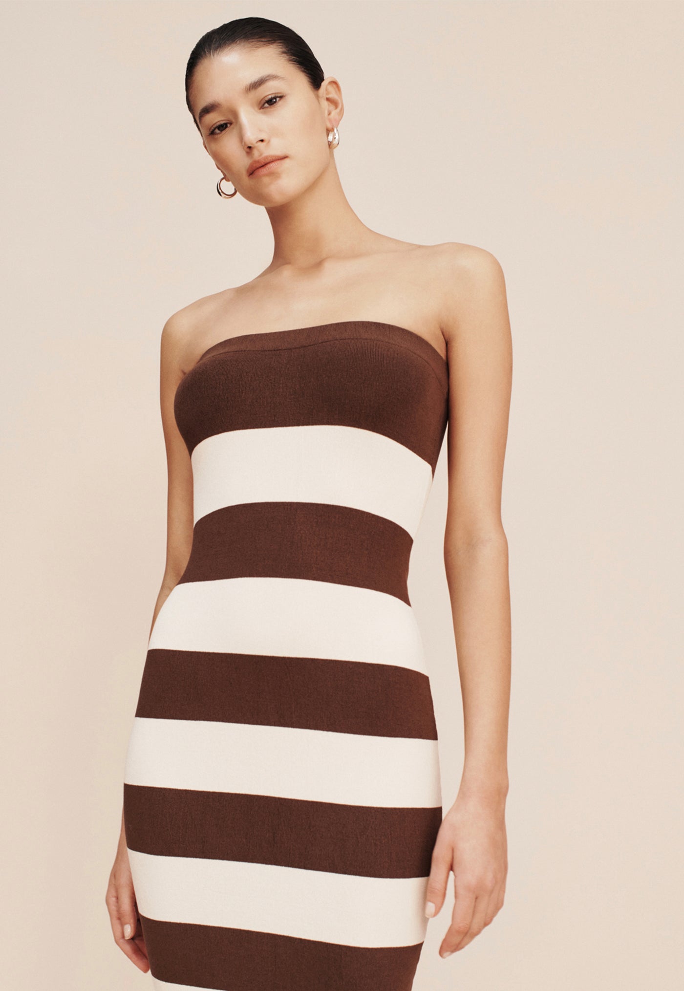Theo Strapless Dress - Chocolate/Cream sold by Angel Divine