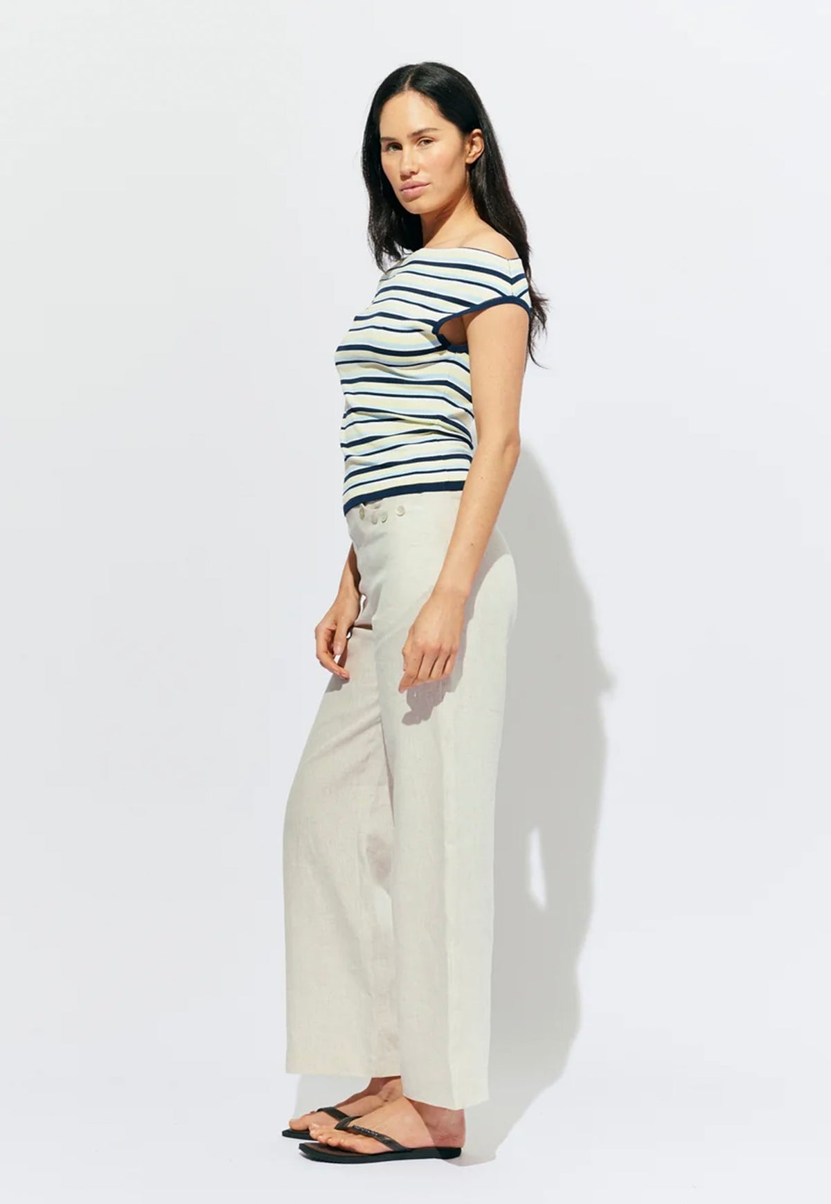 Emma Knit Top - Lemon Navy Stripe