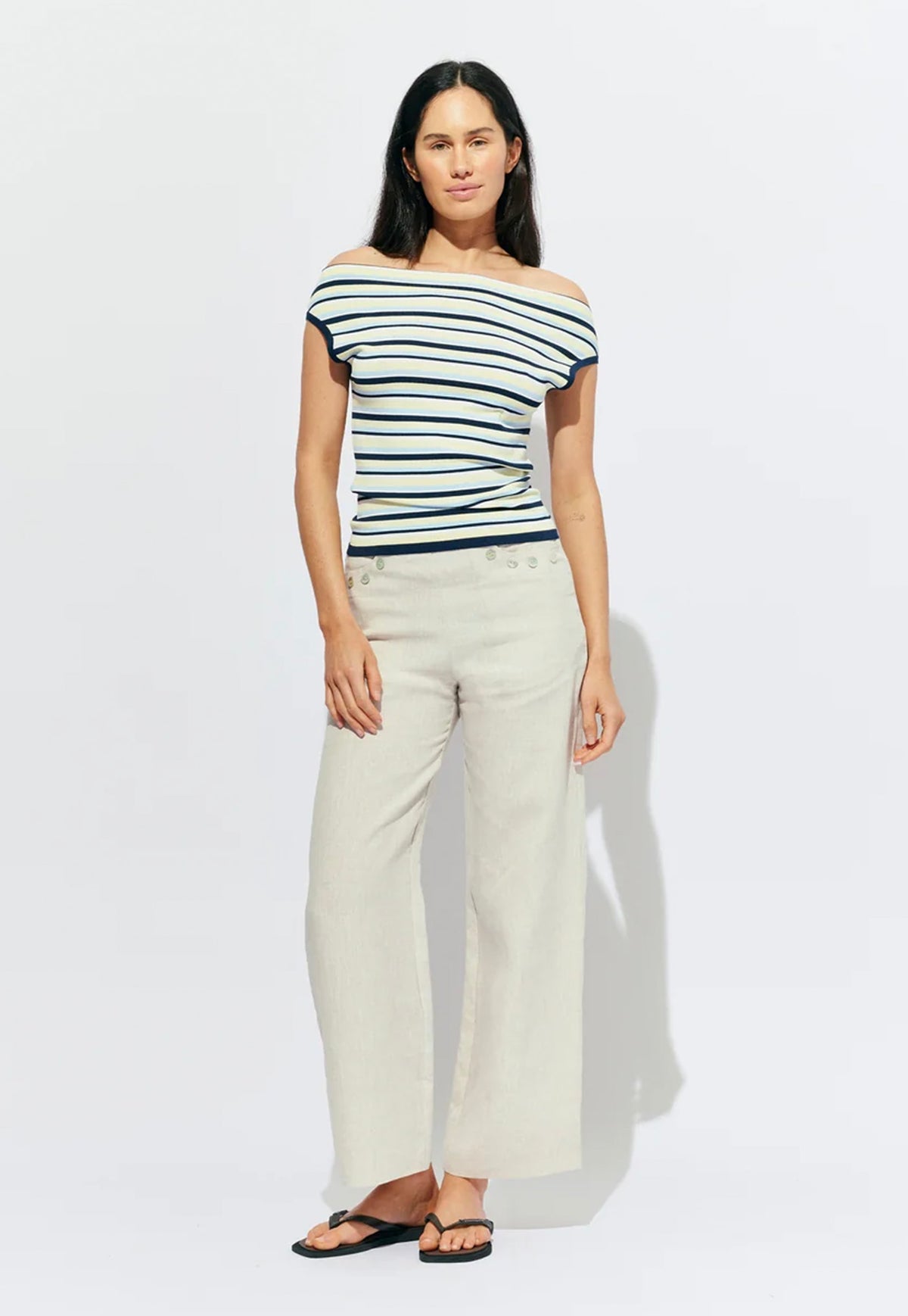Emma Knit Top - Lemon Navy Stripe